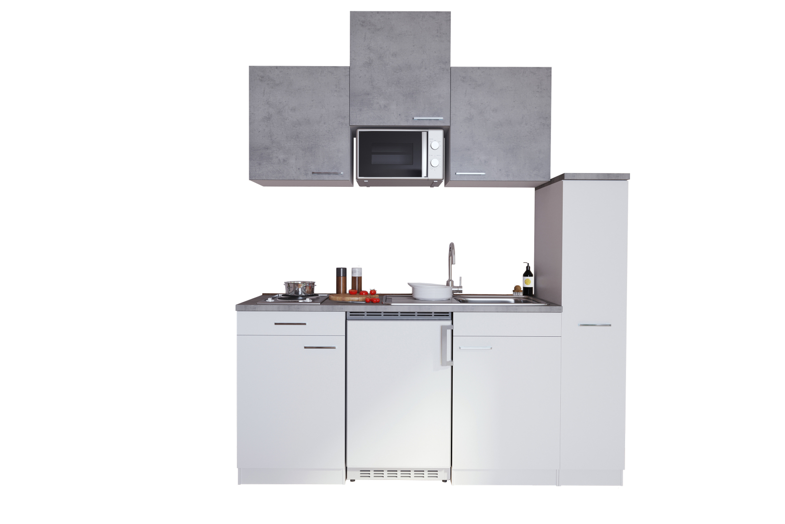 RESPEKTA Küchenzeile - weiß - Beton - mit E-Geräten - 180 cm