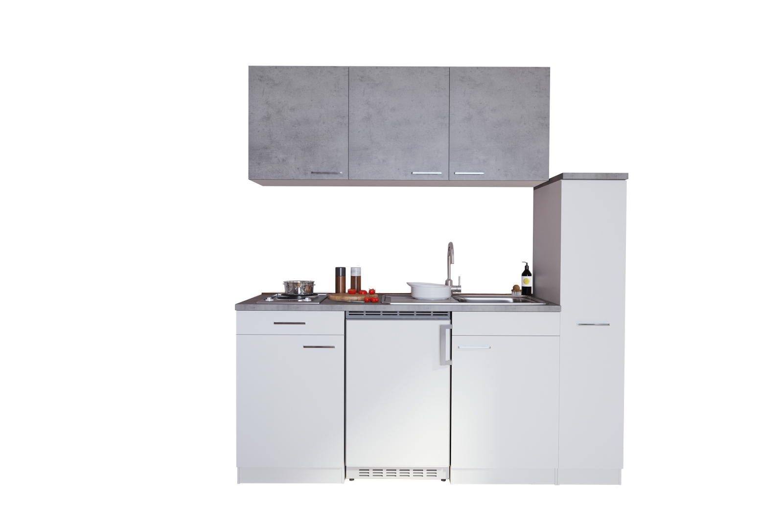 RESPEKTA Küchenzeile - weiß - Beton - mit E-Geräten - 180 cm