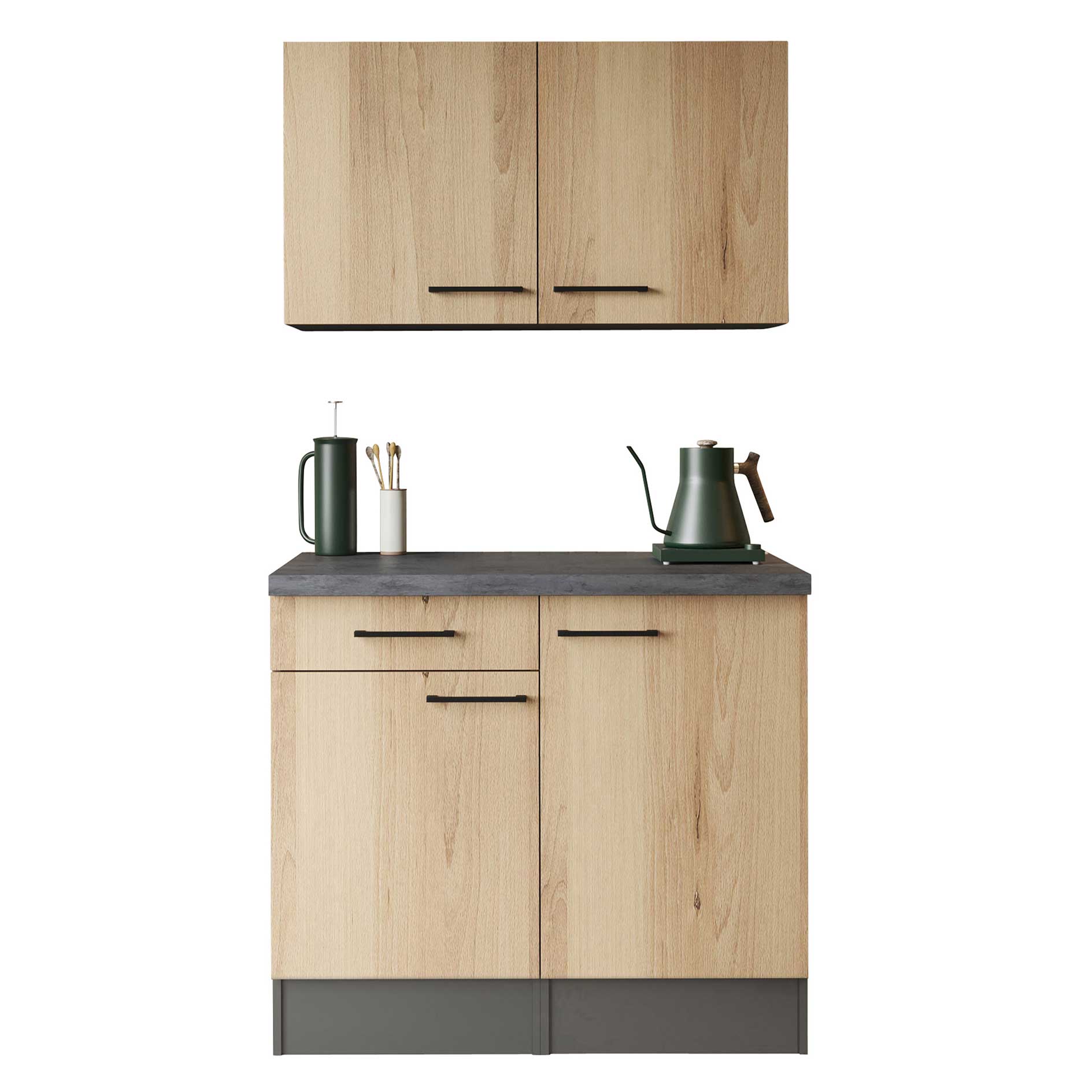 RESPEKTA Singleküche OLIVER - Artisan Eiche - grau matt - 100 cm