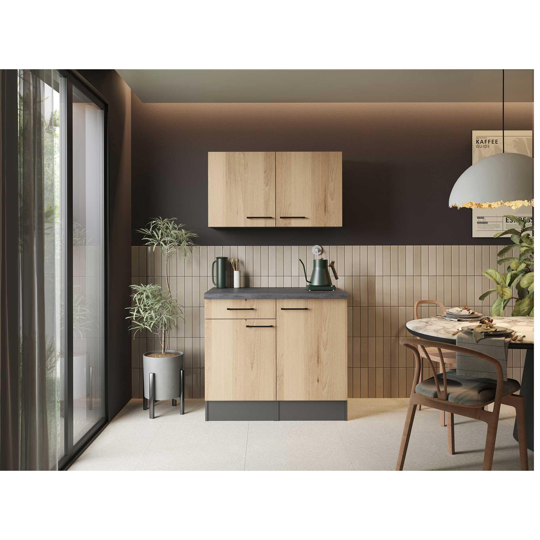 RESPEKTA Singleküche OLIVER - Artisan Eiche - grau matt - 100 cm
