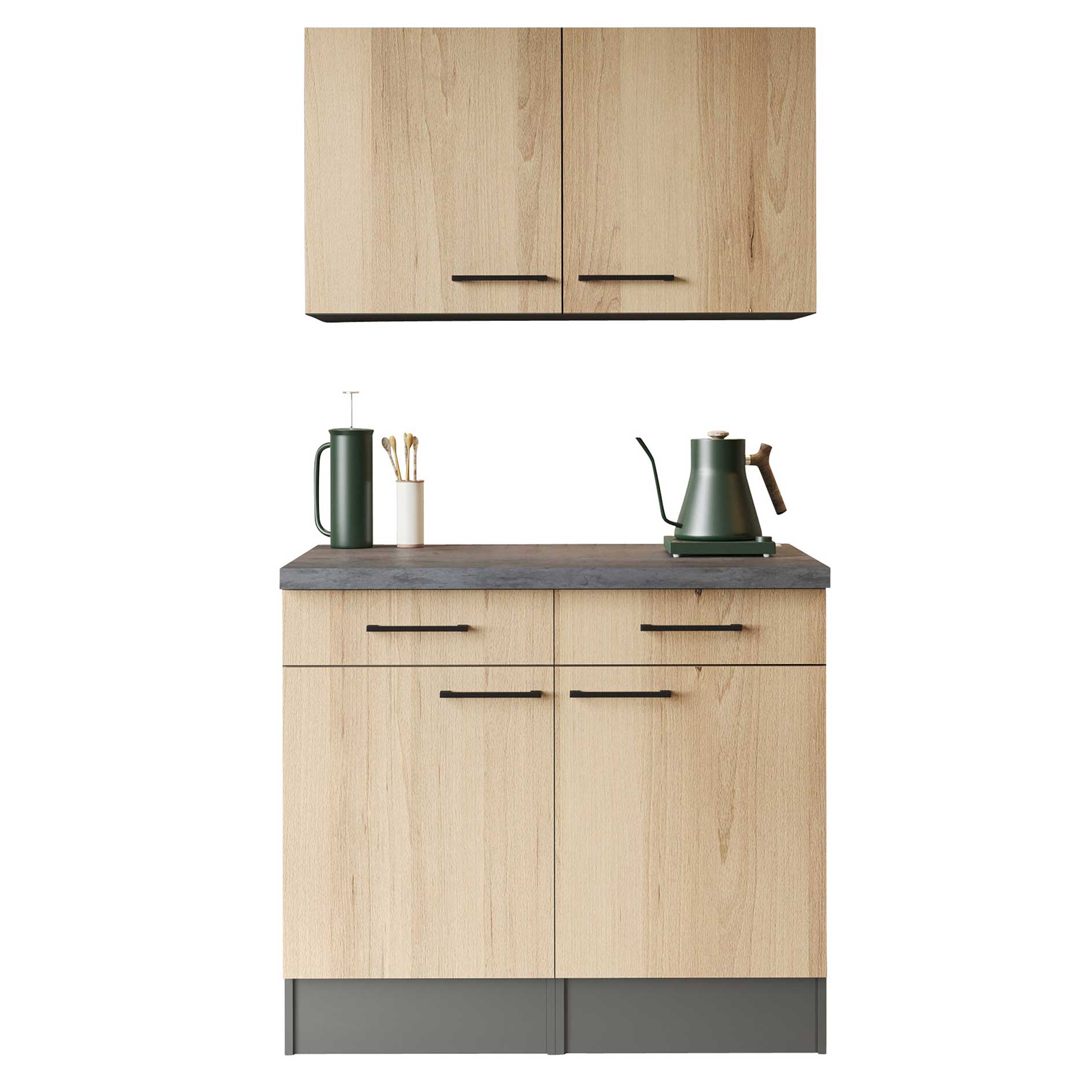 RESPEKTA Singleküche OLIVER - Artisan Eiche - grau matt - 100 cm