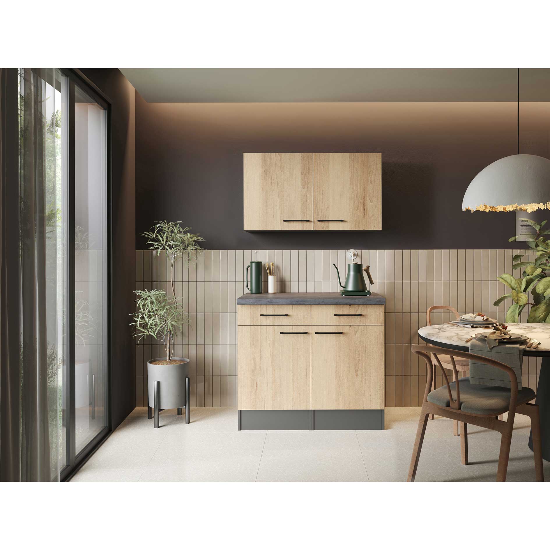 RESPEKTA Singleküche OLIVER - Artisan Eiche - grau matt - 100 cm