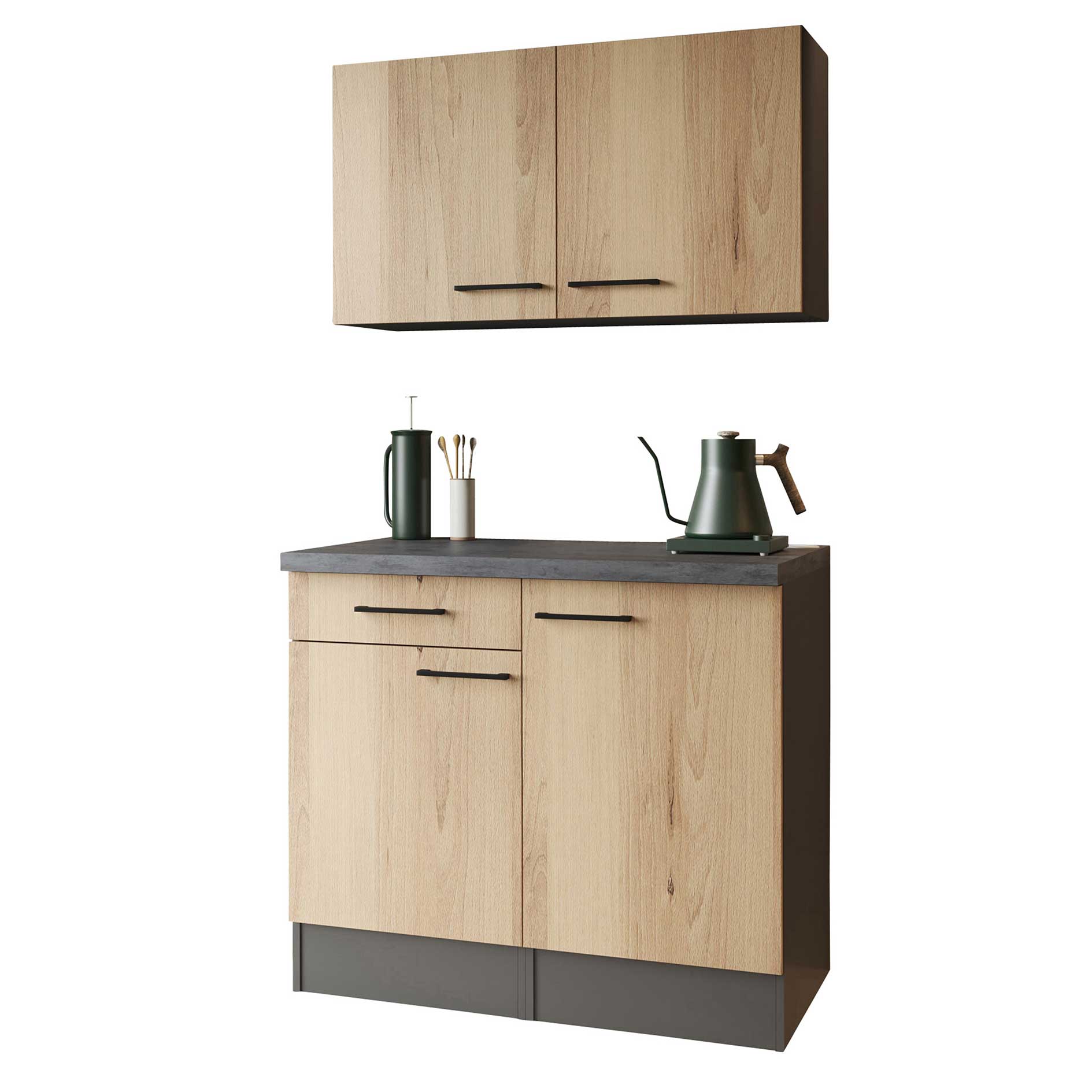 RESPEKTA Singleküche OLIVER - Artisan Eiche - grau matt - 100 cm