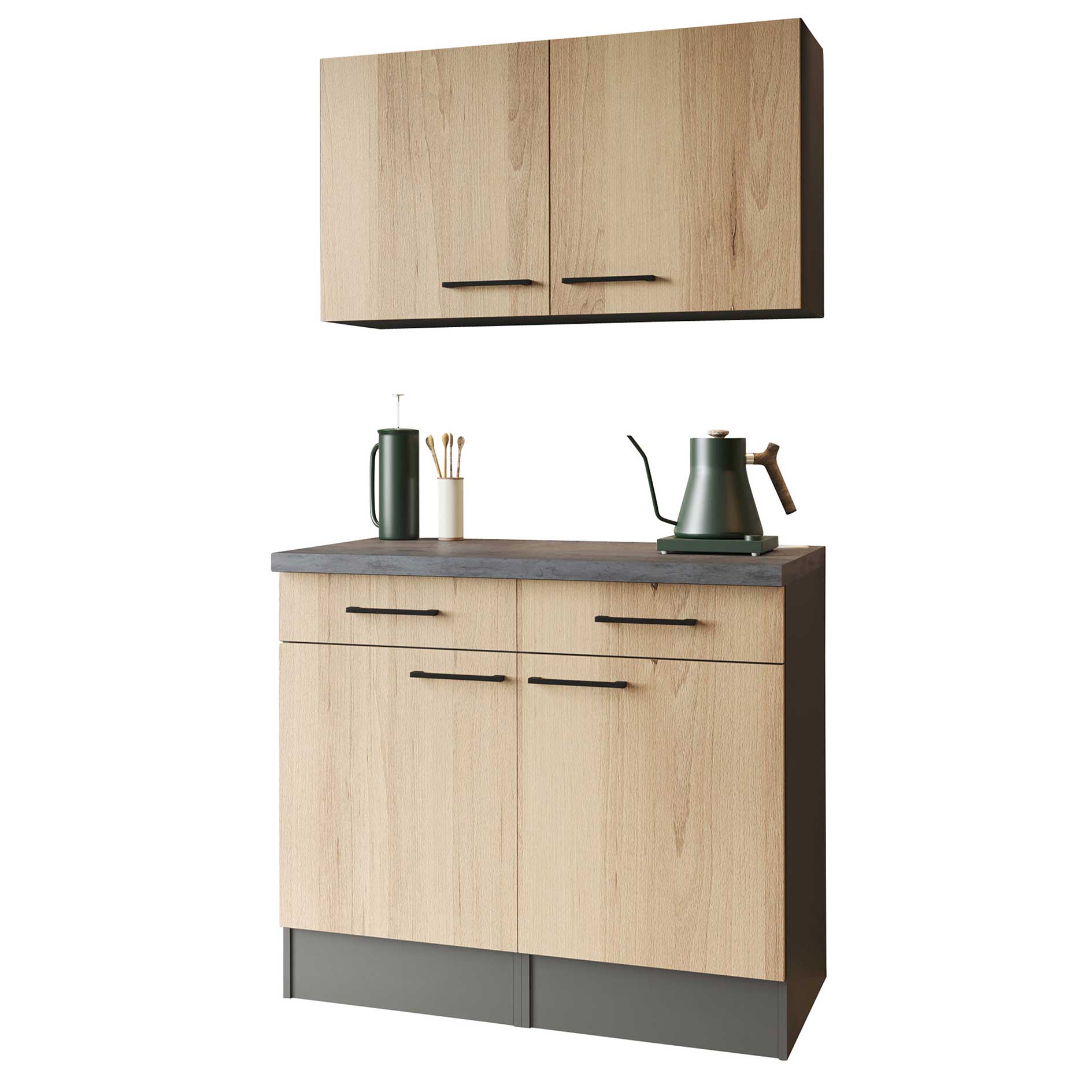 RESPEKTA Singleküche OLIVER - Artisan Eiche - grau matt - 100 cm