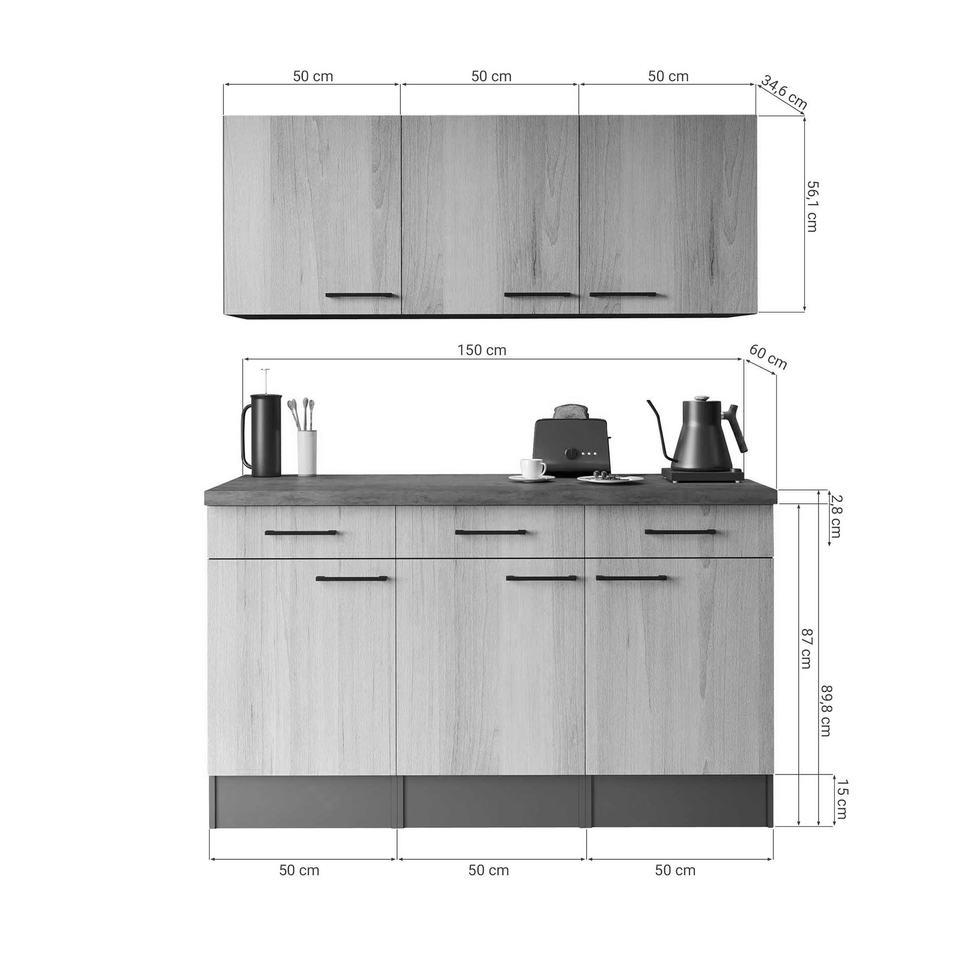 RESPEKTA Singleküche OLIVER - grau matt - 150 cm
