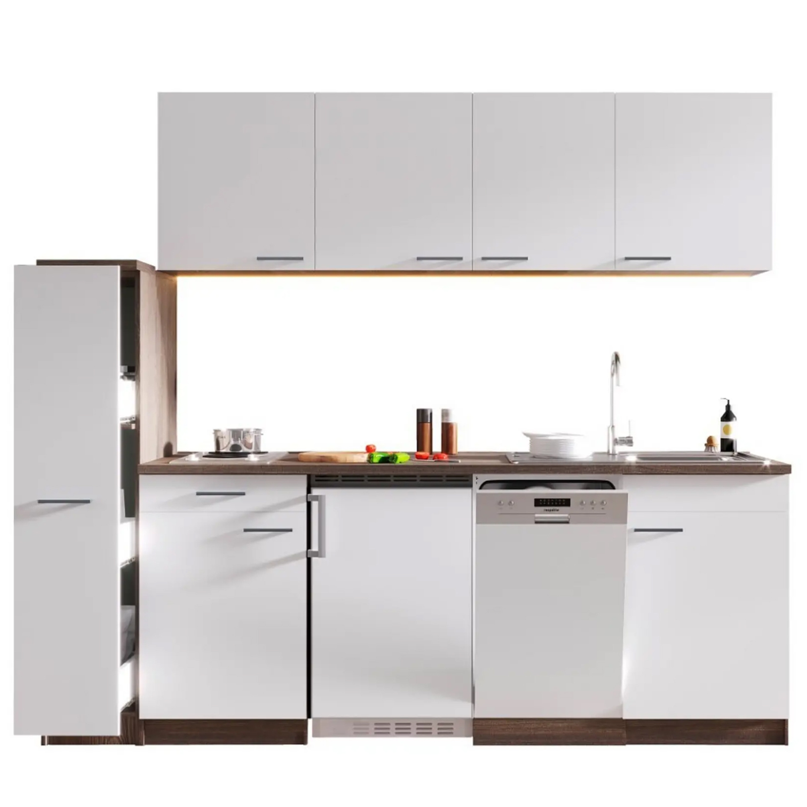 RESPEKTA Singleküche OLIVER - weiß - Eiche York - mit E-Geräten - 225 cm