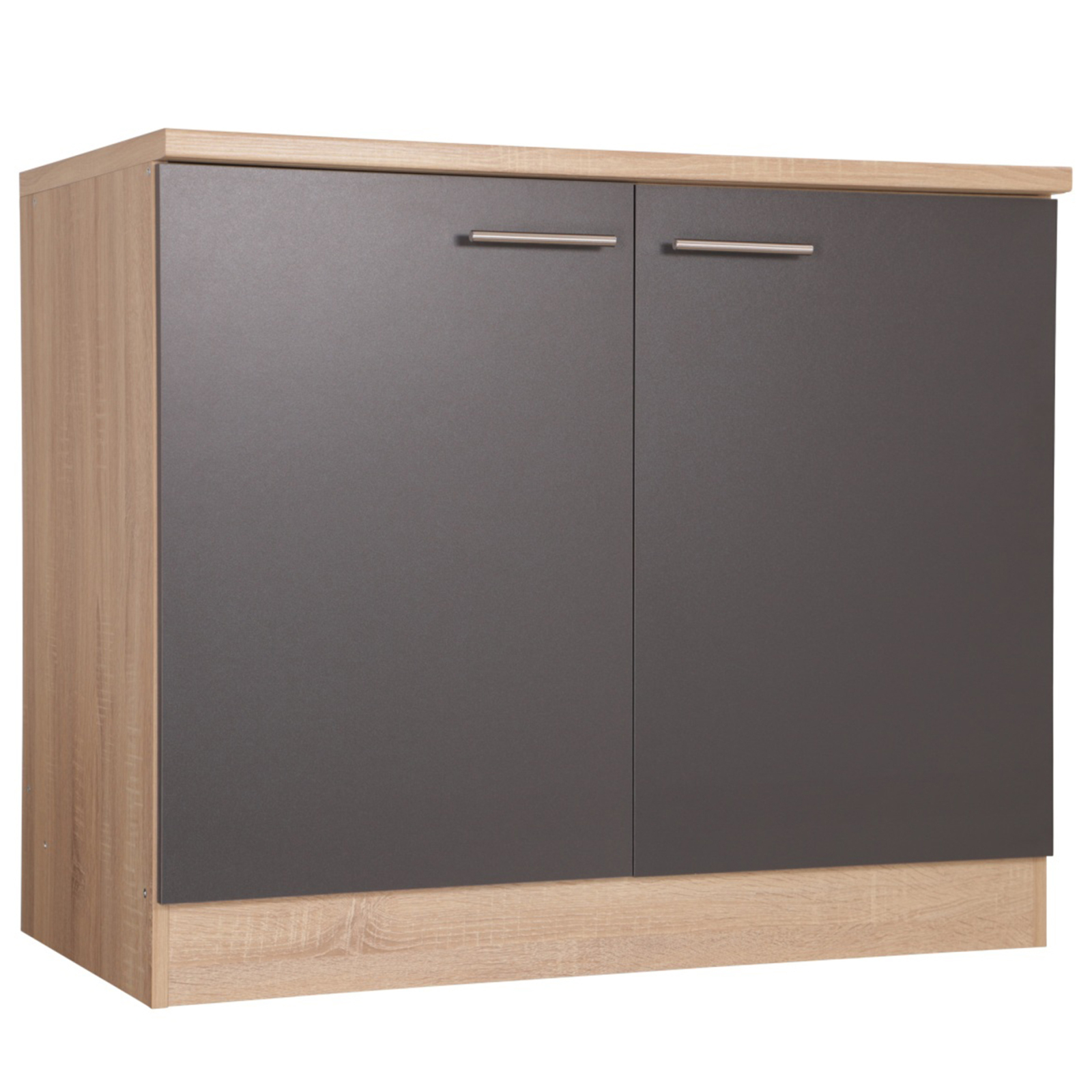 RESPEKTA Spülenunterschrank - grau matt - Eiche sägerau - 100 cm