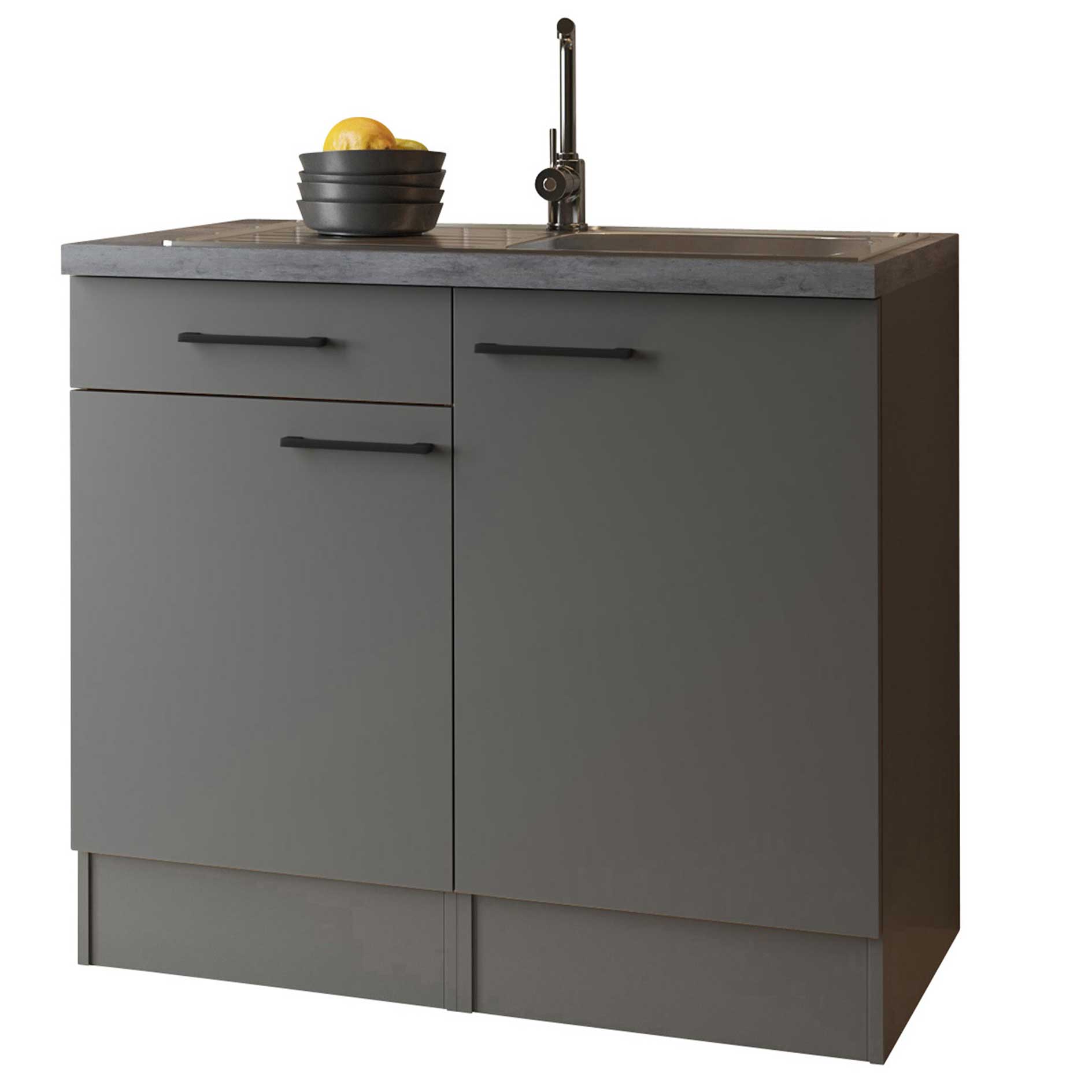 RESPEKTA Spülenunterschrank OLIVER - grau matt - mit Spüle - 100 cm