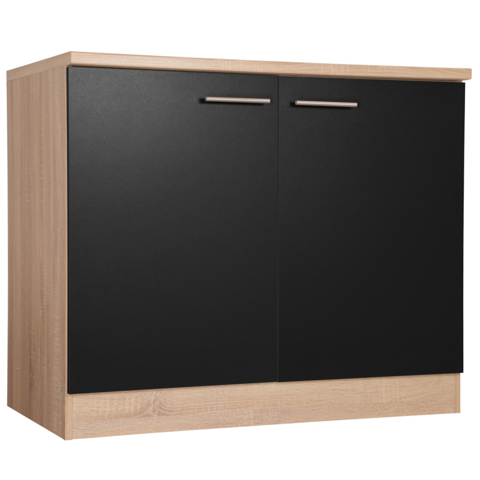 RESPEKTA Spülenunterschrank - schwarz matt - Eiche sägerau - 100 cm