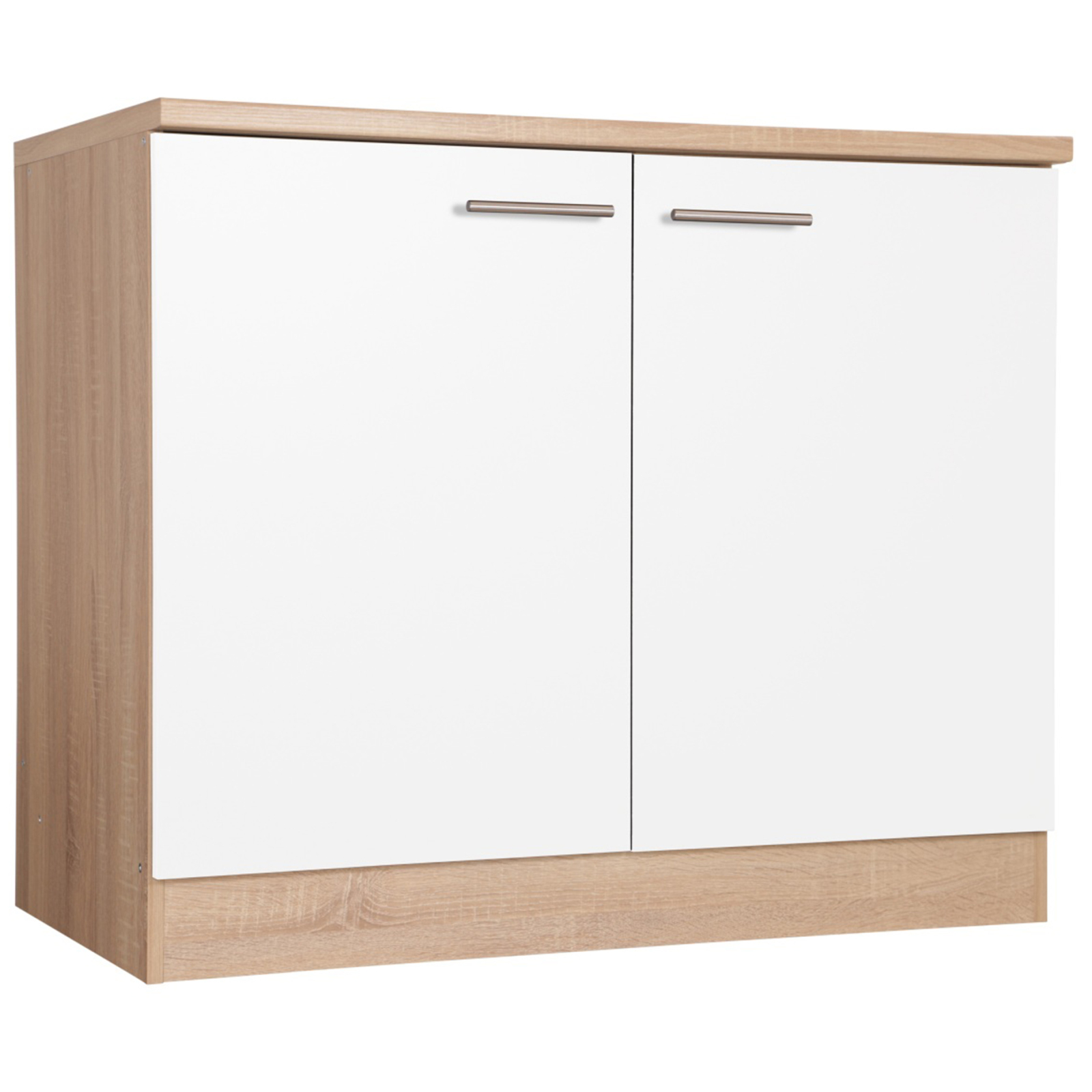RESPEKTA Spülenunterschrank - weiß matt - Eiche sägerau - 100 cm