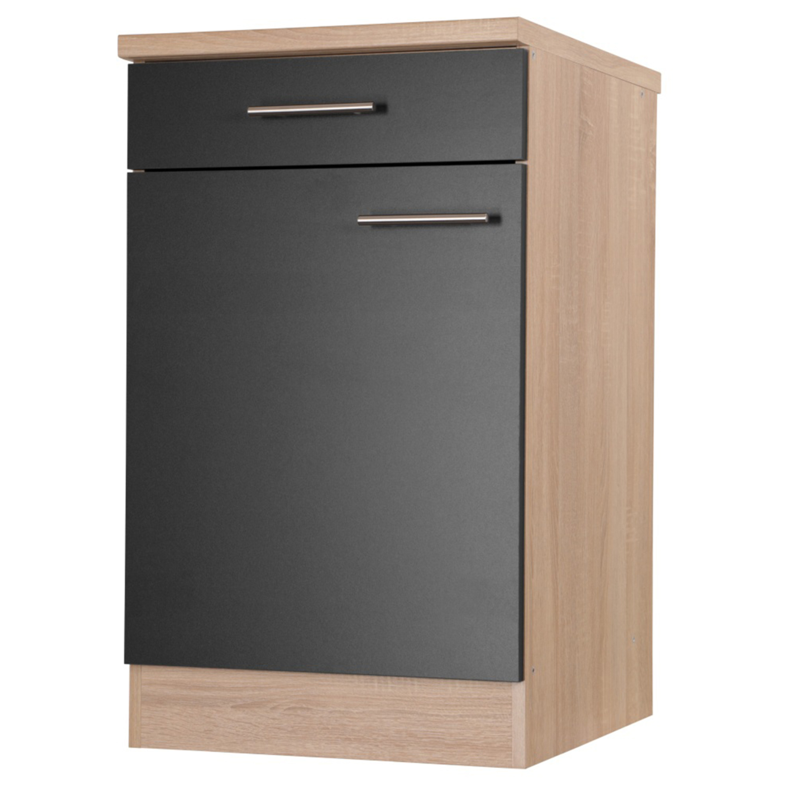 RESPEKTA Unterschrank - schwarz matt - Eiche sägerau - 50 cm