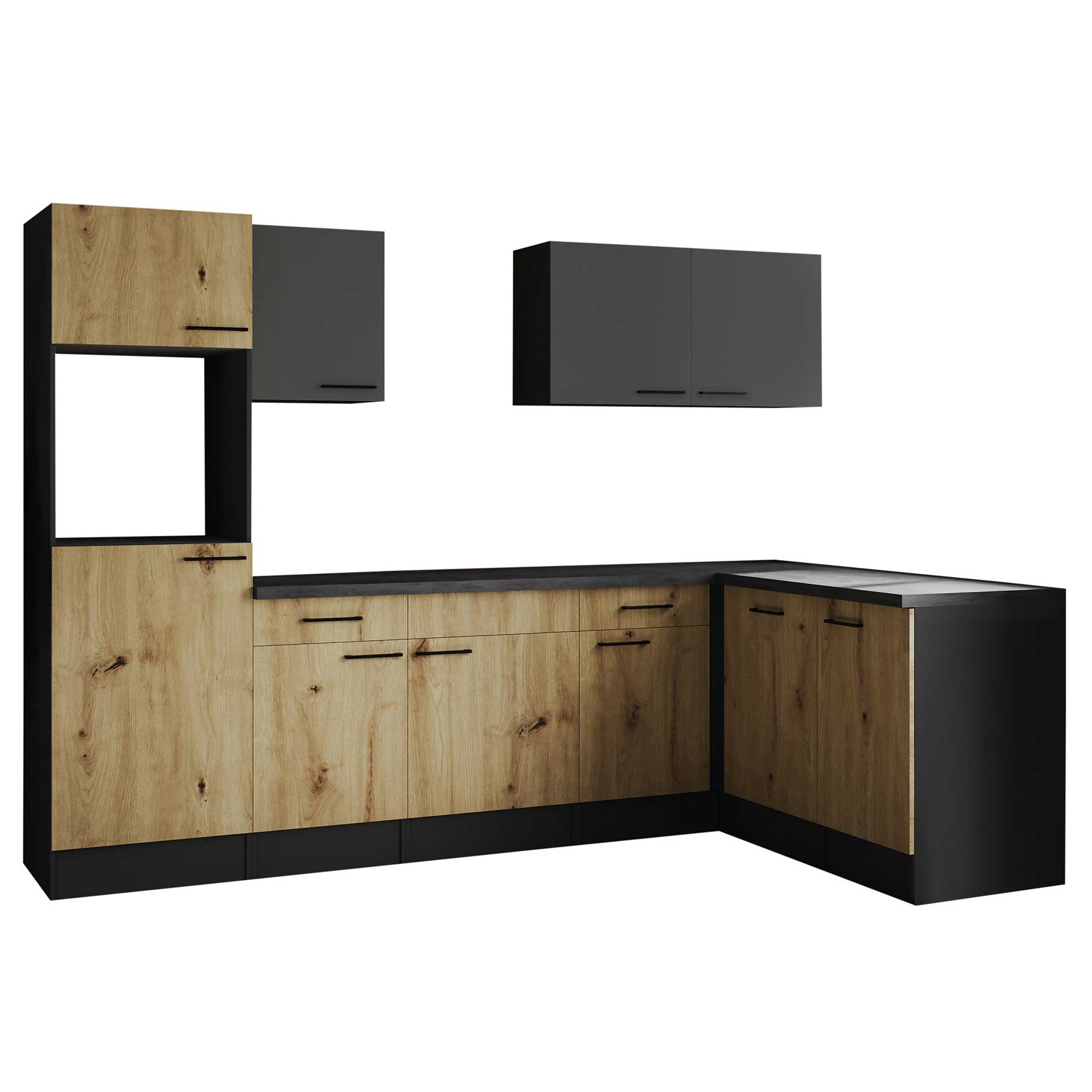 RESPEKTA Winkelküche OLIVER - Artisan Eiche - grau matt - 280x172 cm