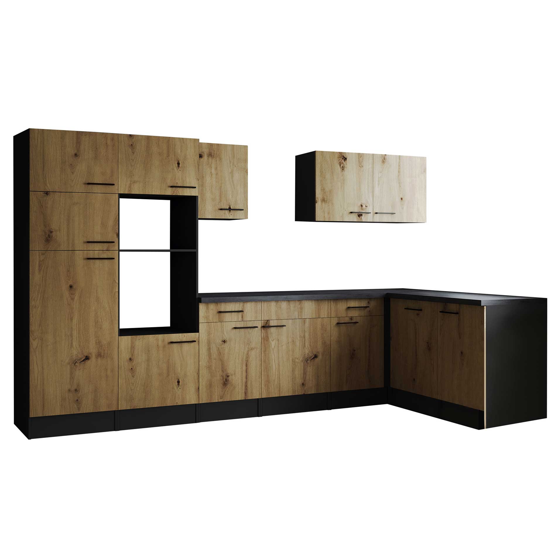 RESPEKTA Winkelküche OLIVER - Artisan Eiche - grau matt - 340x172 cm