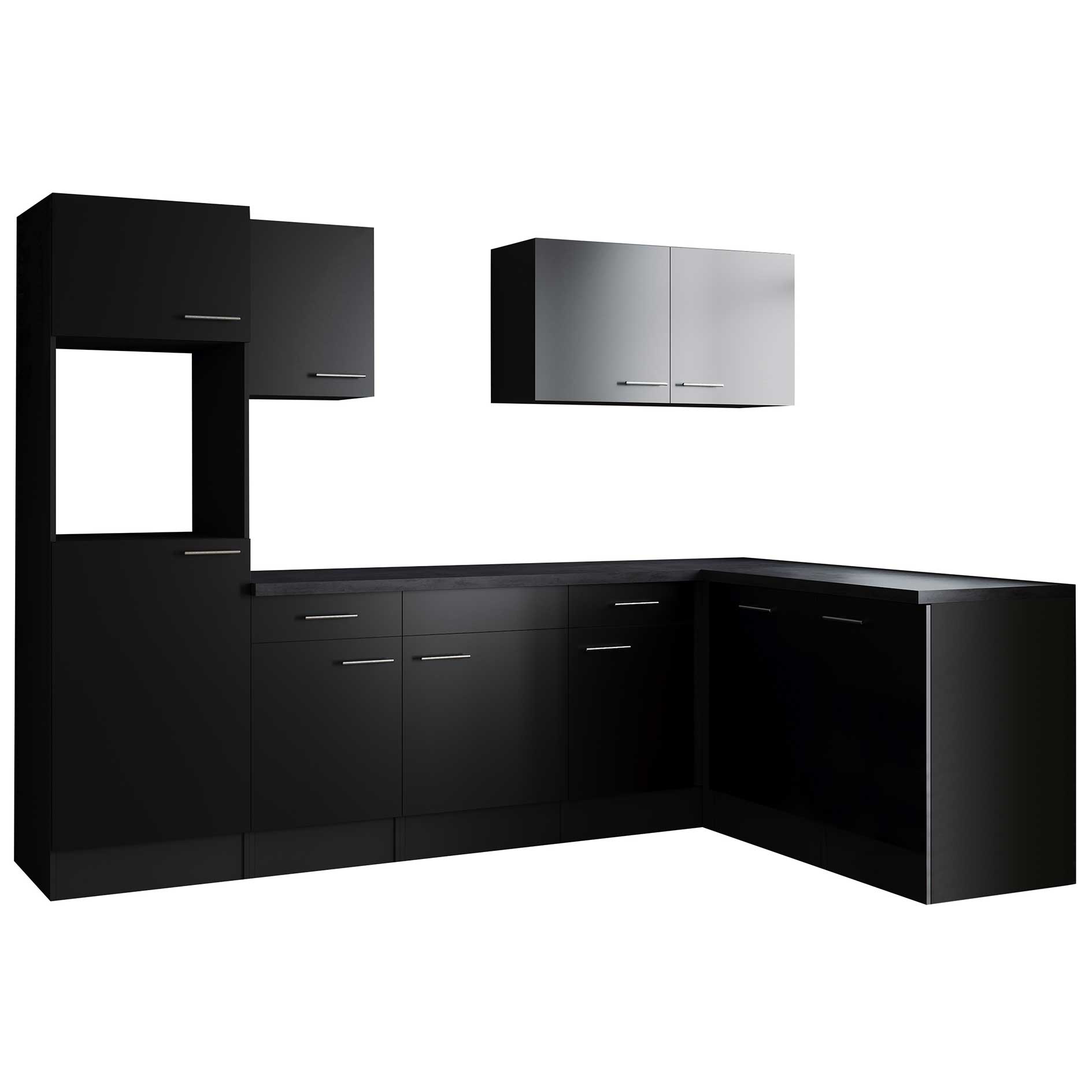 RESPEKTA Winkelküche OLIVER - schwarz Seidenglanz - grau matt - 280x172 cm