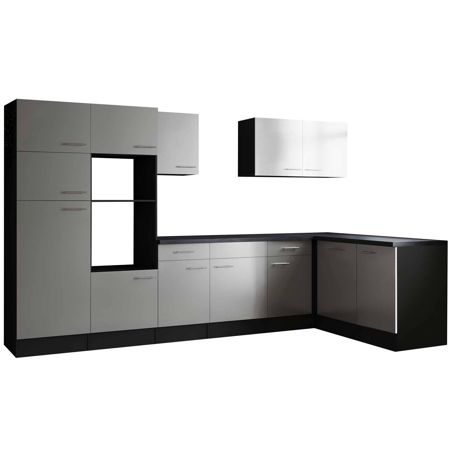 RESPEKTA Winkelküche OLIVER - weiß Seidenglanz - grau matt - 340x172 cm