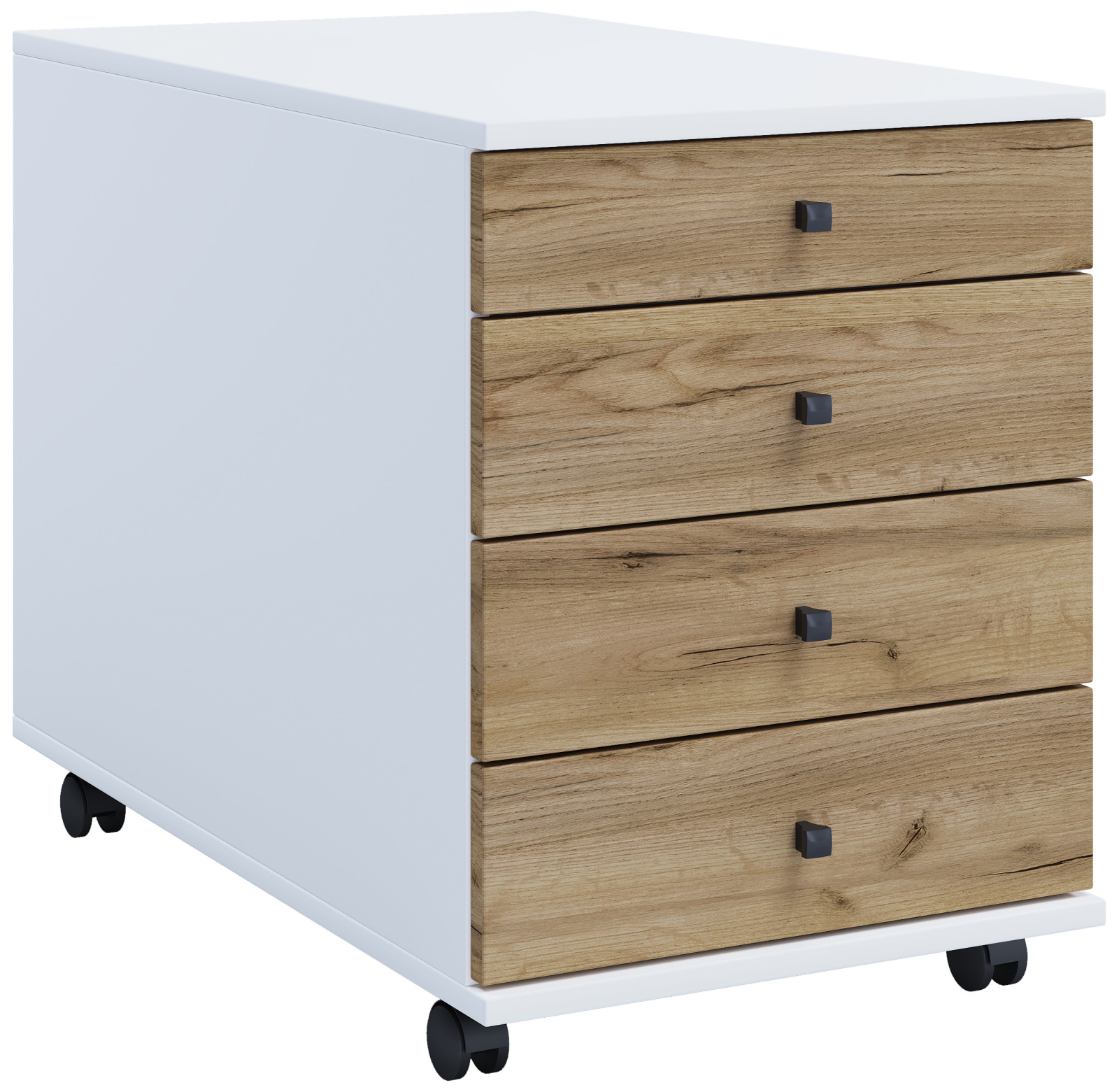 Rollcontainer LONA MAXI - weiß-Honig Eiche - 4 Schubladen