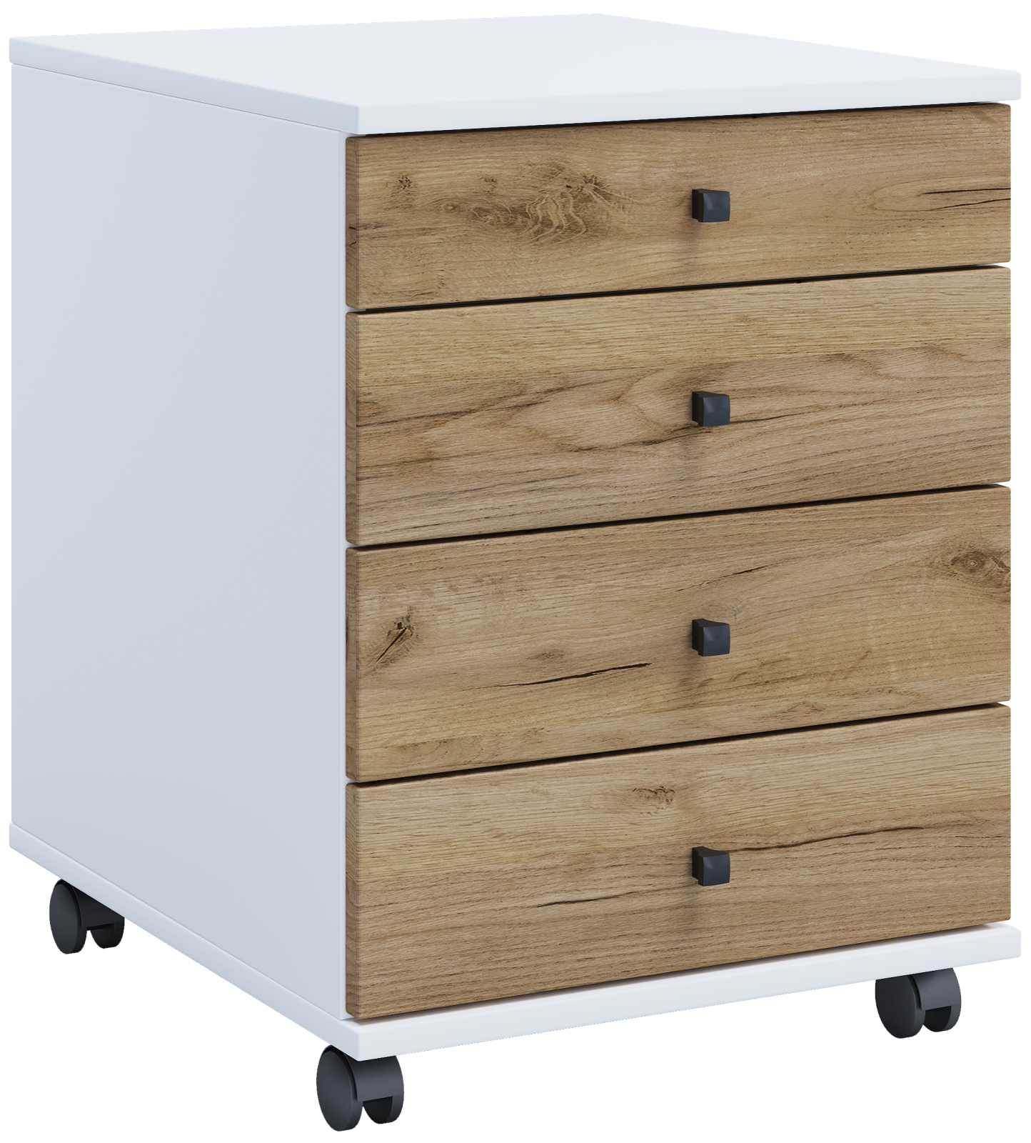 Rollcontainer LONA MINI - weiß-Honig Eiche - 4 Schubladen