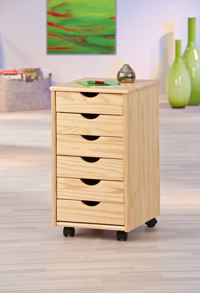 Rollcontainer NILS - natur - Kiefer massiv - 35 cm
