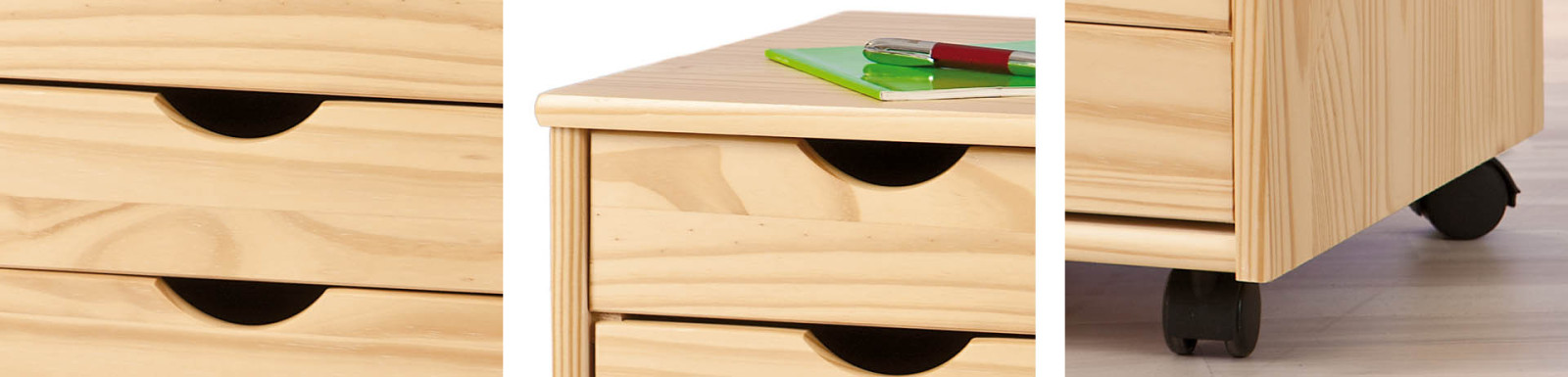 Rollcontainer NILS - natur - Kiefer massiv - 35 cm