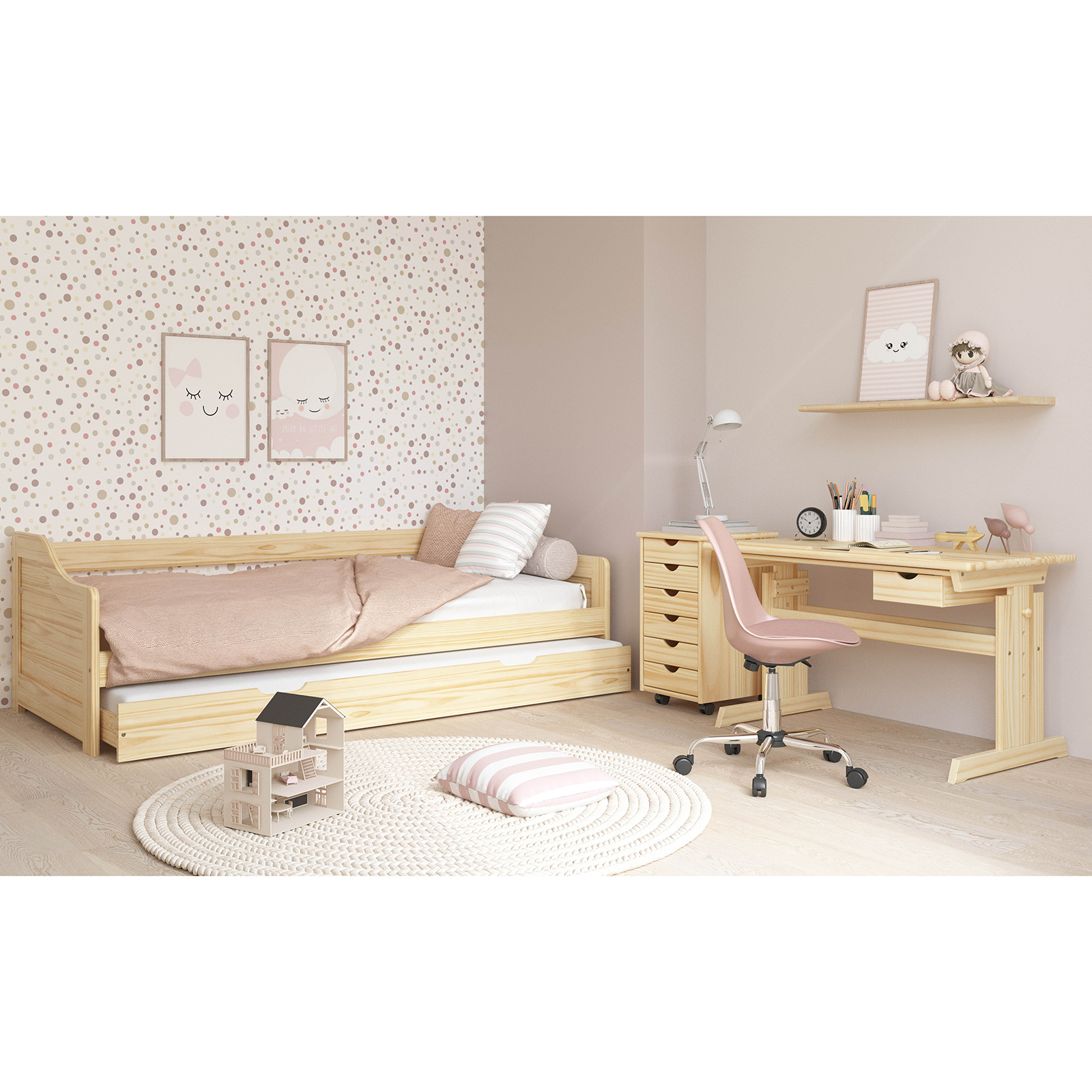 Rollcontainer NILS - natur - Kiefer massiv - 35 cm
