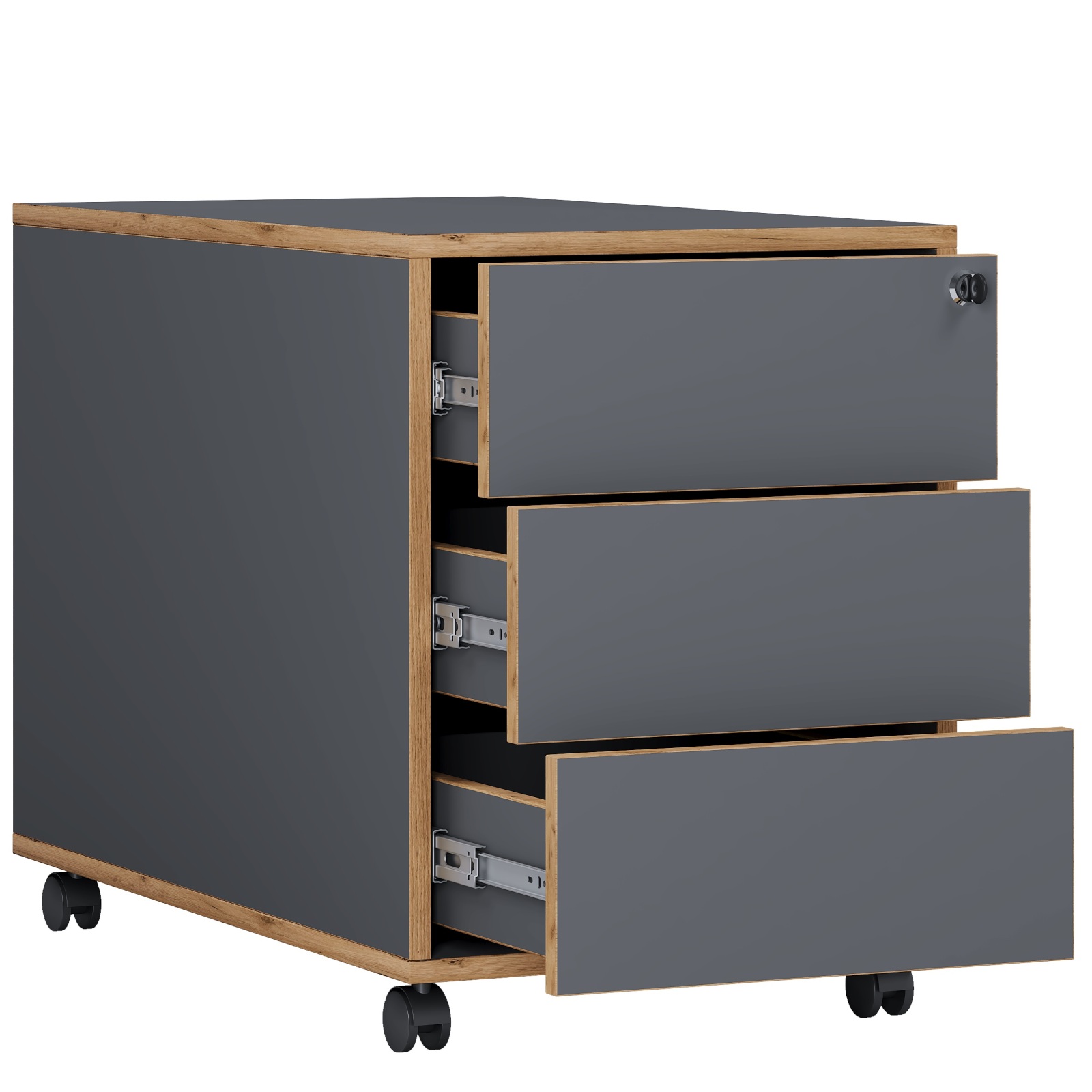 Rollcontainer SALIA - anthrazit - Honig Eiche - 3 Schubladen