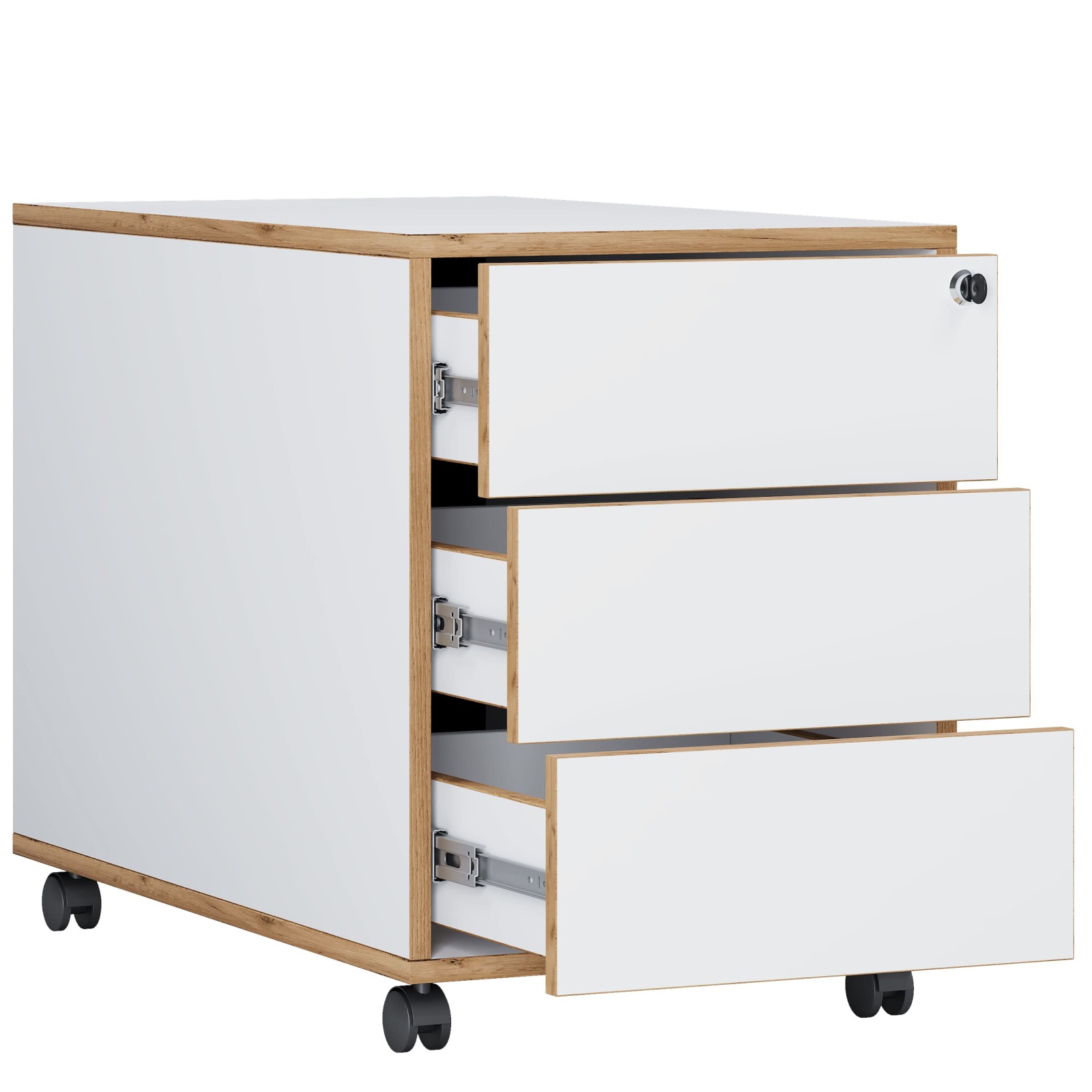 Rollcontainer SALIA - weiß - Honig Eiche - 3 Schubladen