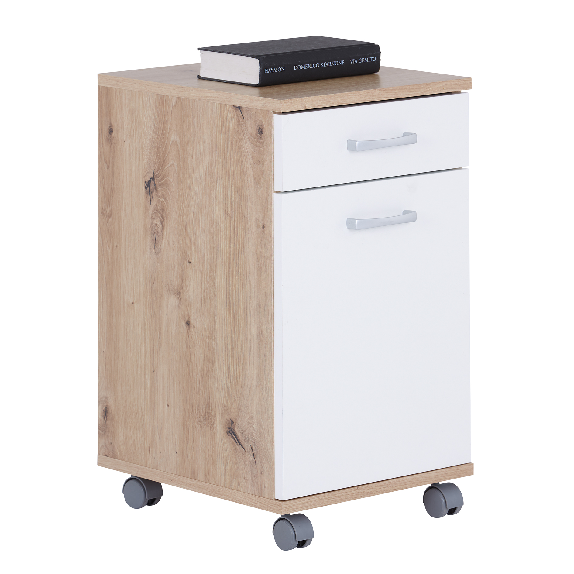 Rollcontainer - weiß - Artisan Eiche - 33 cm breit