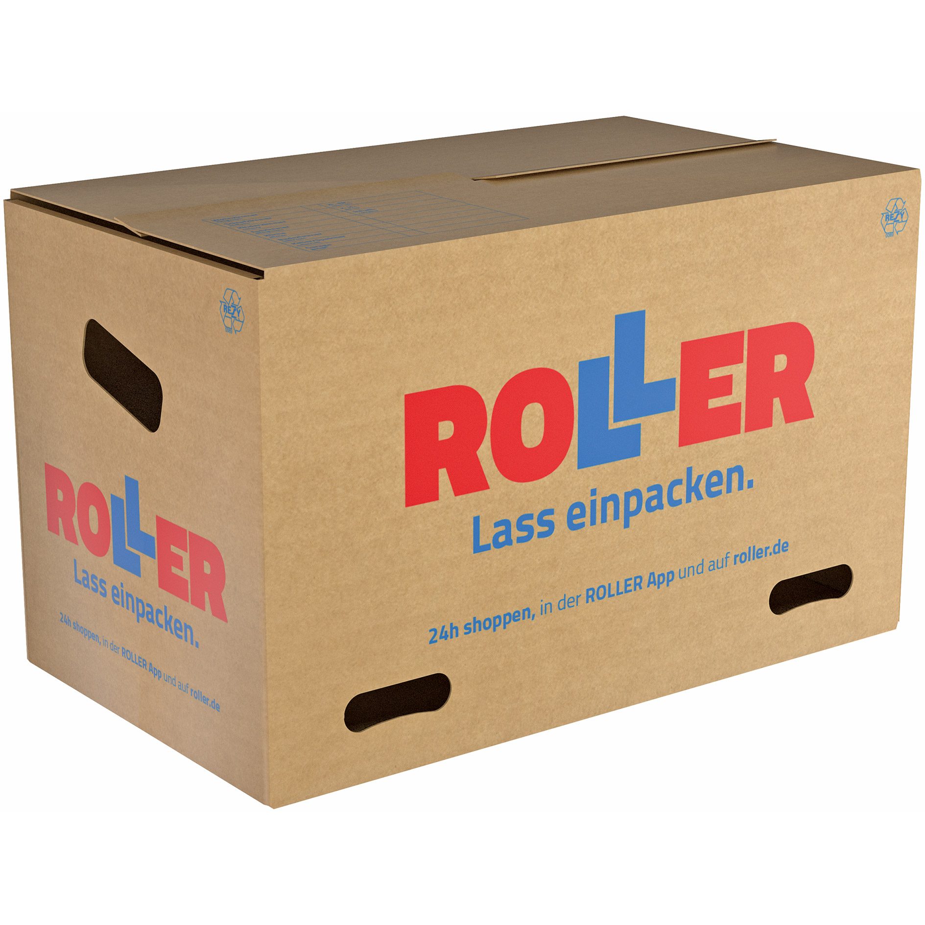 ROLLER Umzugskarton - rot-blau bedruckt - 59,1x33,7 cm