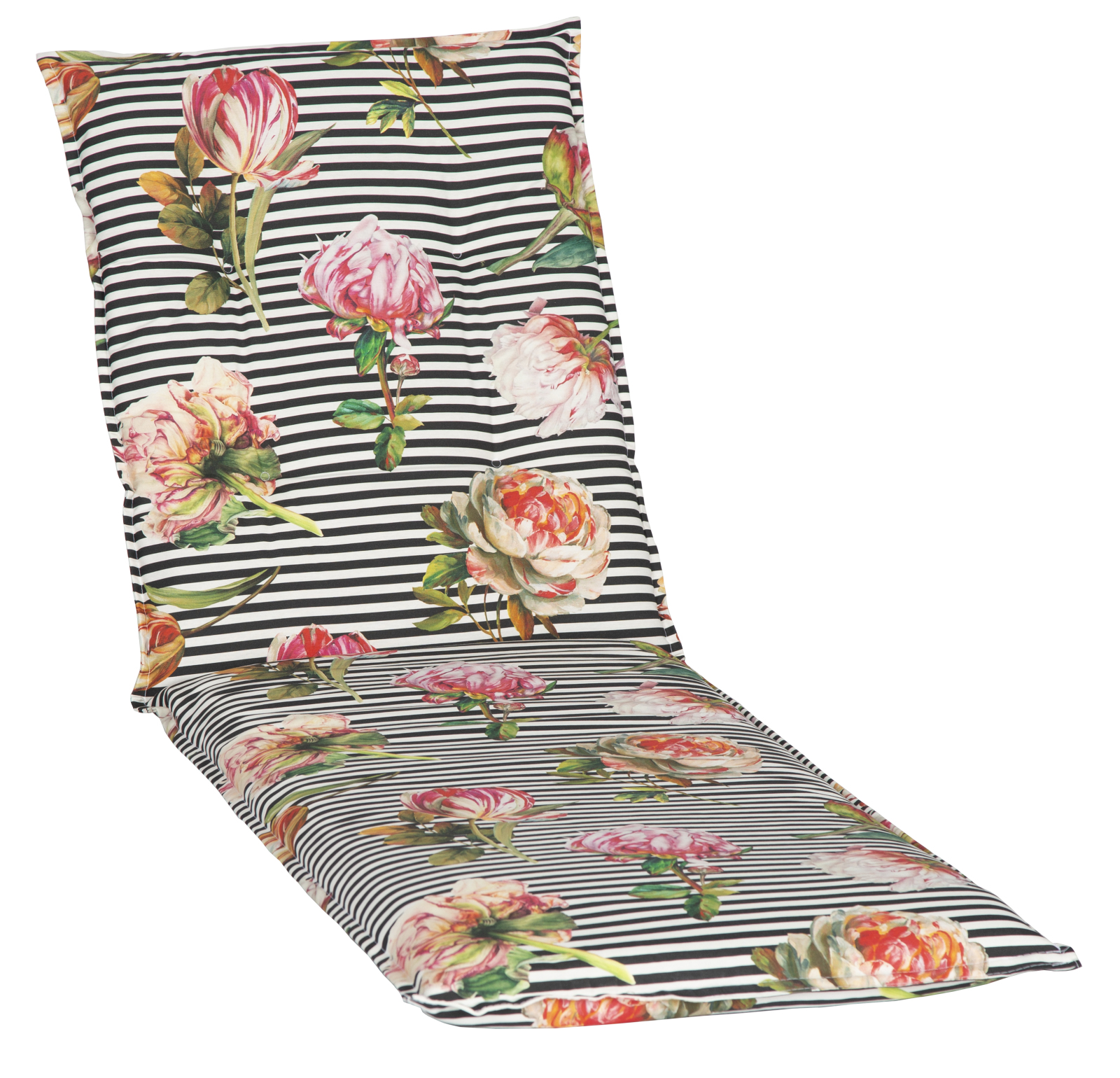 Rollliegen-Auflage - schwarz-weiß-pink - Blume - 193x60 cm