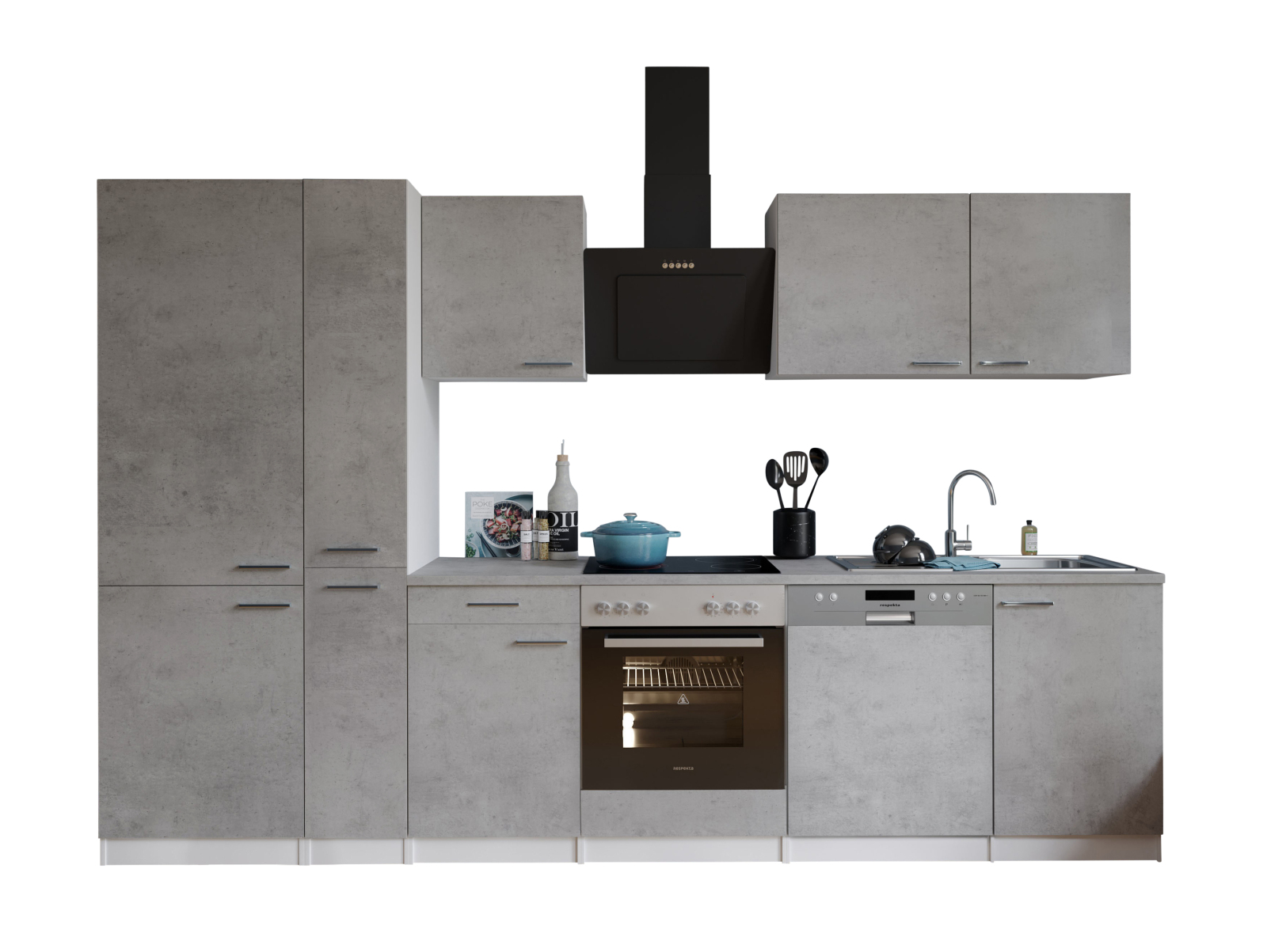 RRESPEKTA Küchenzeile - Betonoptik - mit E-Geräten - 310 cm