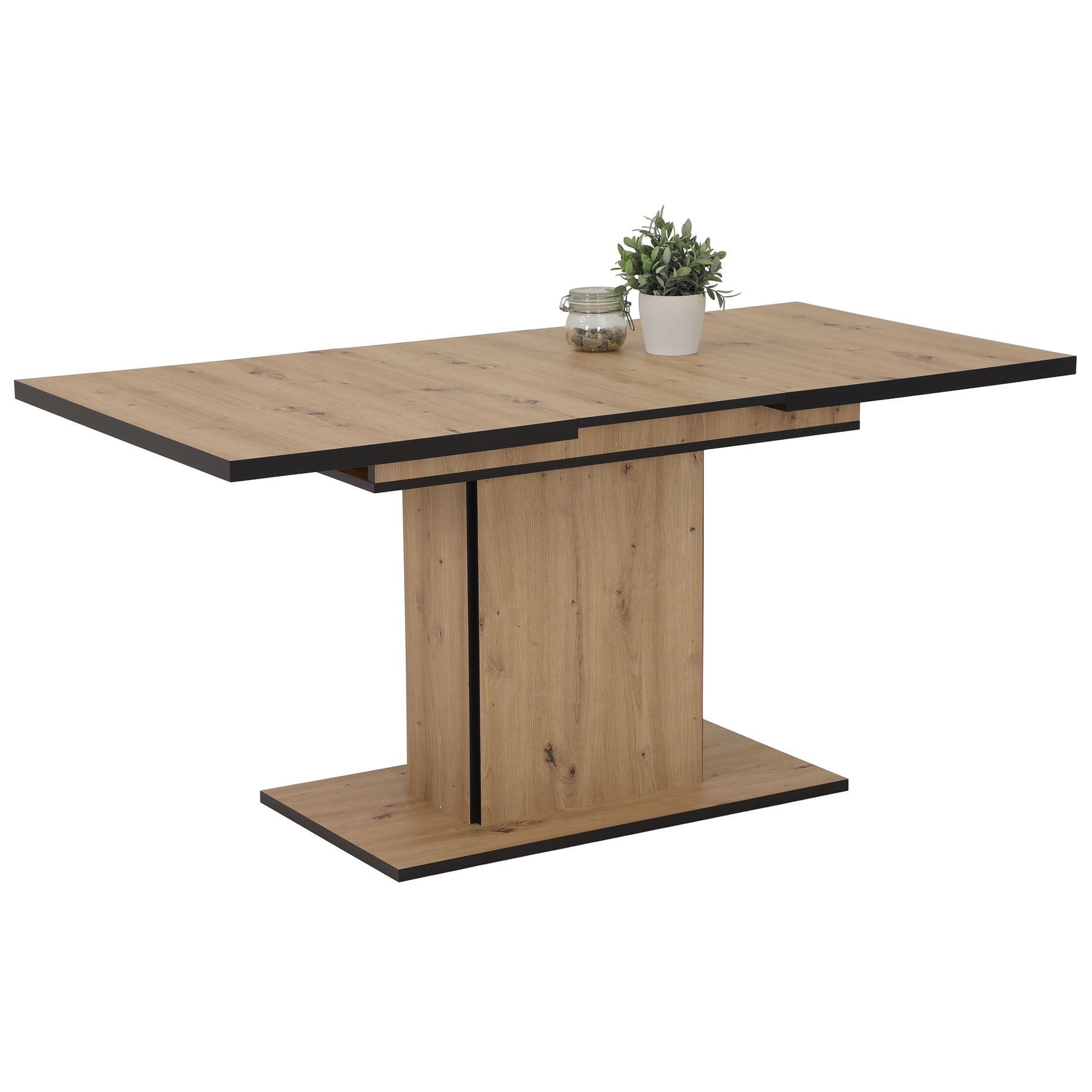 Säulentisch - Artisan Eiche - schwarz - ausziehbar bis 160 cm