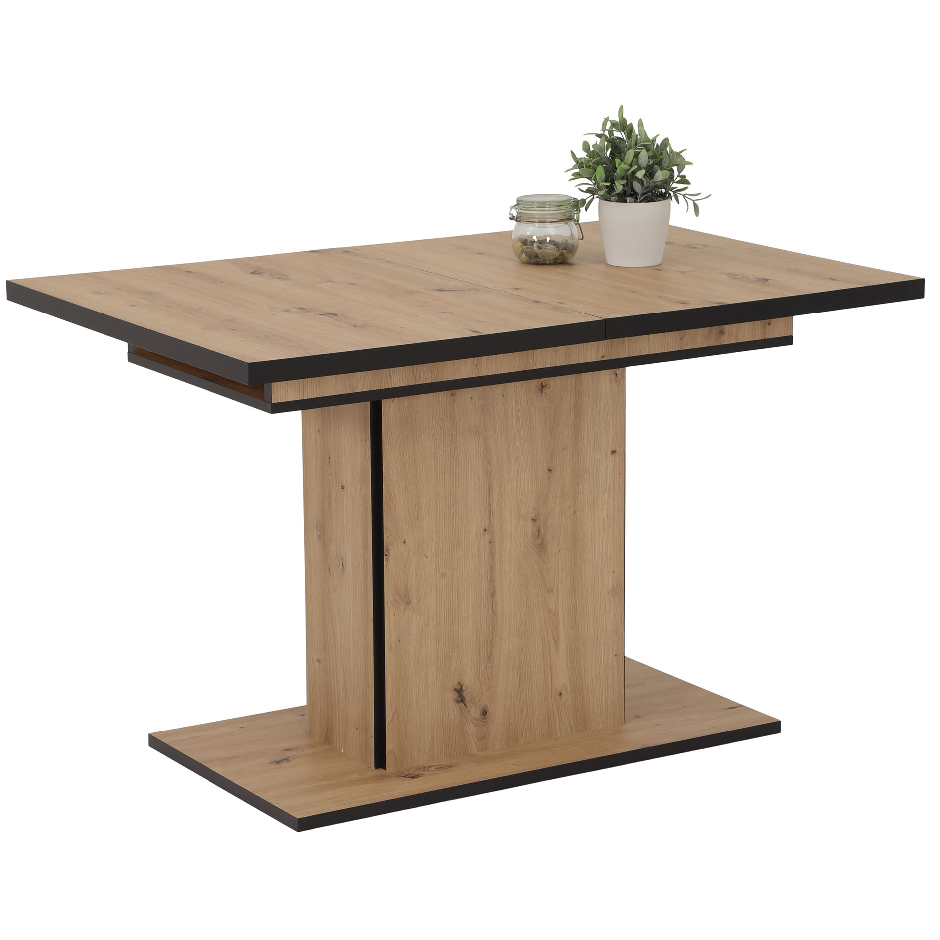 Säulentisch - Artisan Eiche - schwarz - ausziehbar bis 160 cm