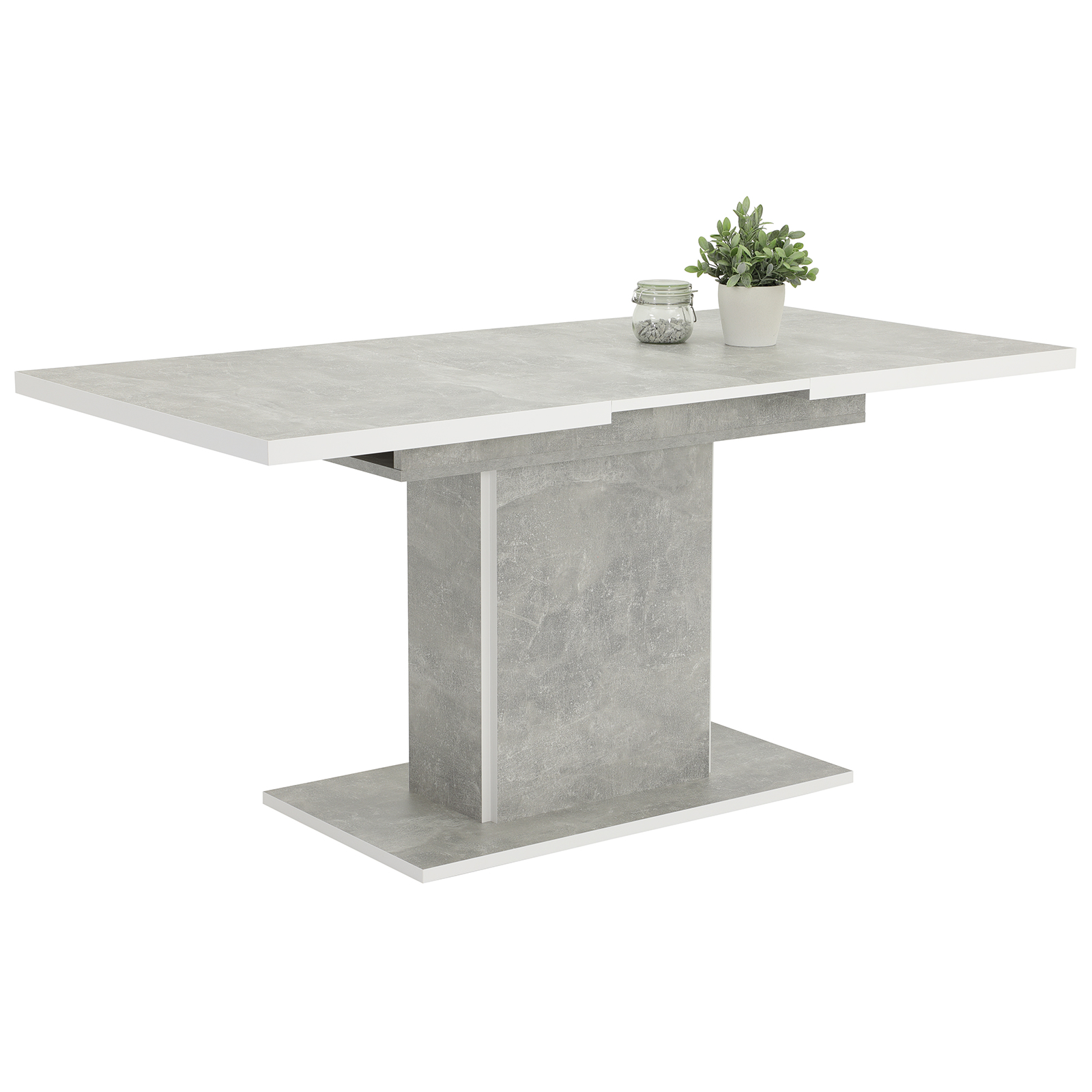 Säulentisch - Betonoptik-weiß - ausziehbar bis 160 cm 