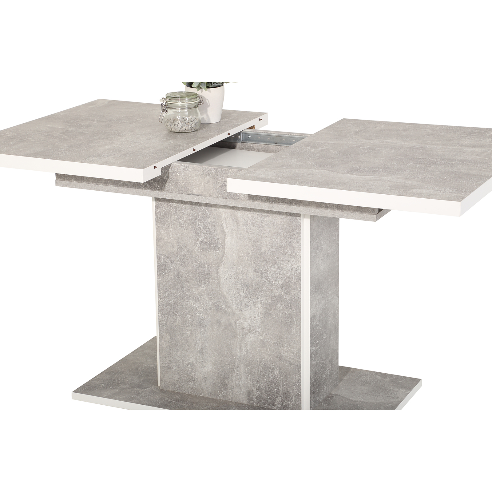 Säulentisch - Betonoptik-weiß - ausziehbar bis 160 cm 