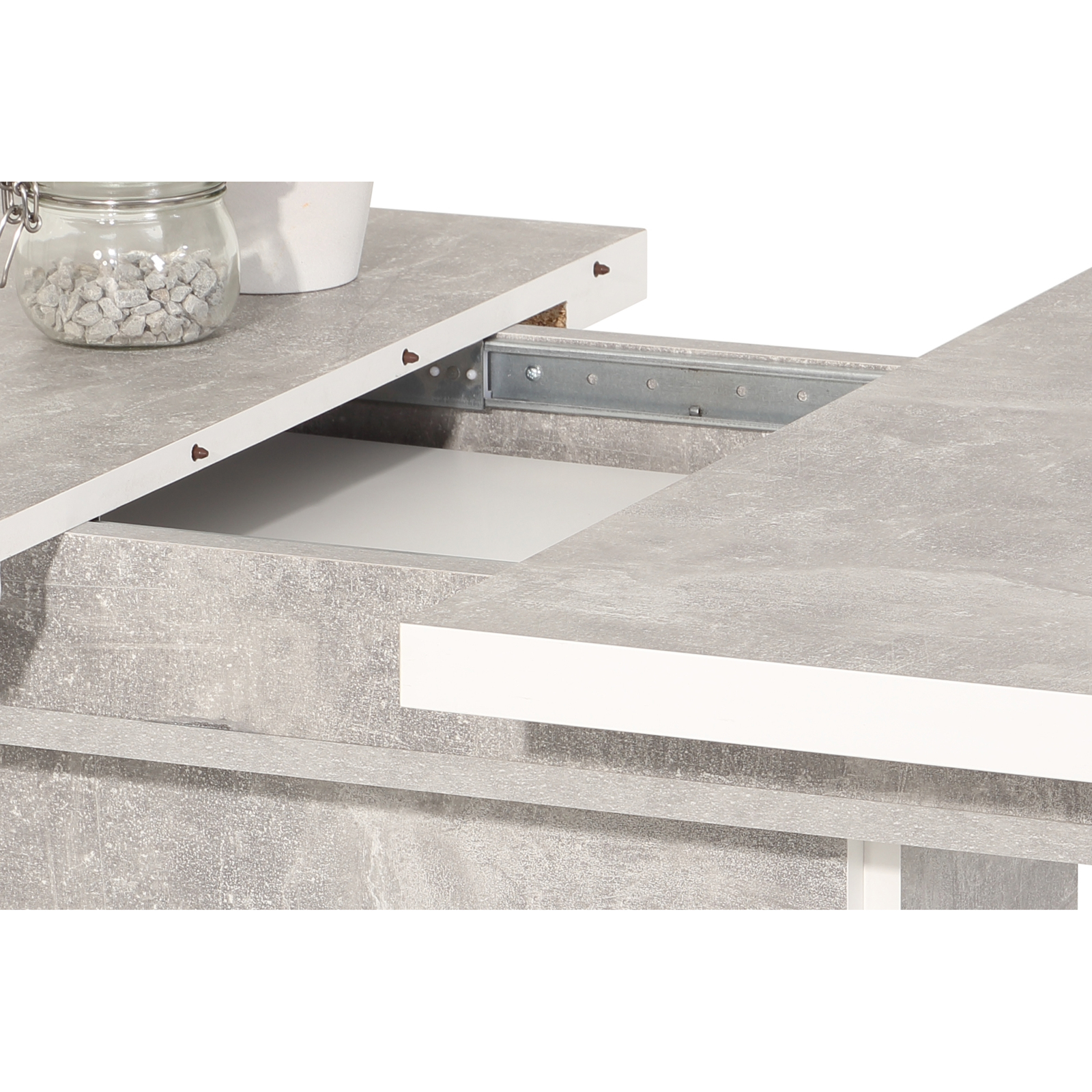 Säulentisch - Betonoptik-weiß - ausziehbar bis 160 cm 