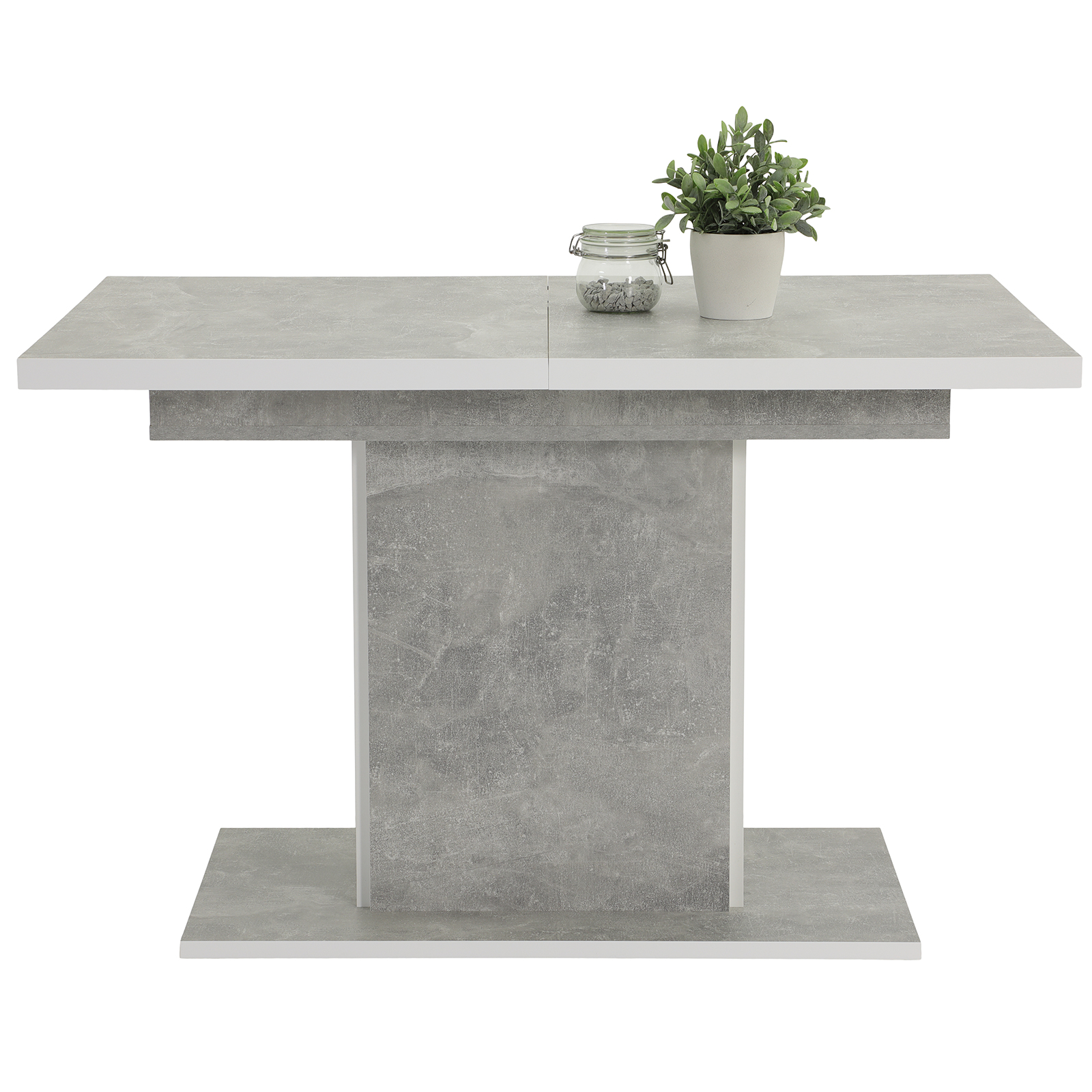 Säulentisch - Betonoptik-weiß - ausziehbar bis 160 cm 