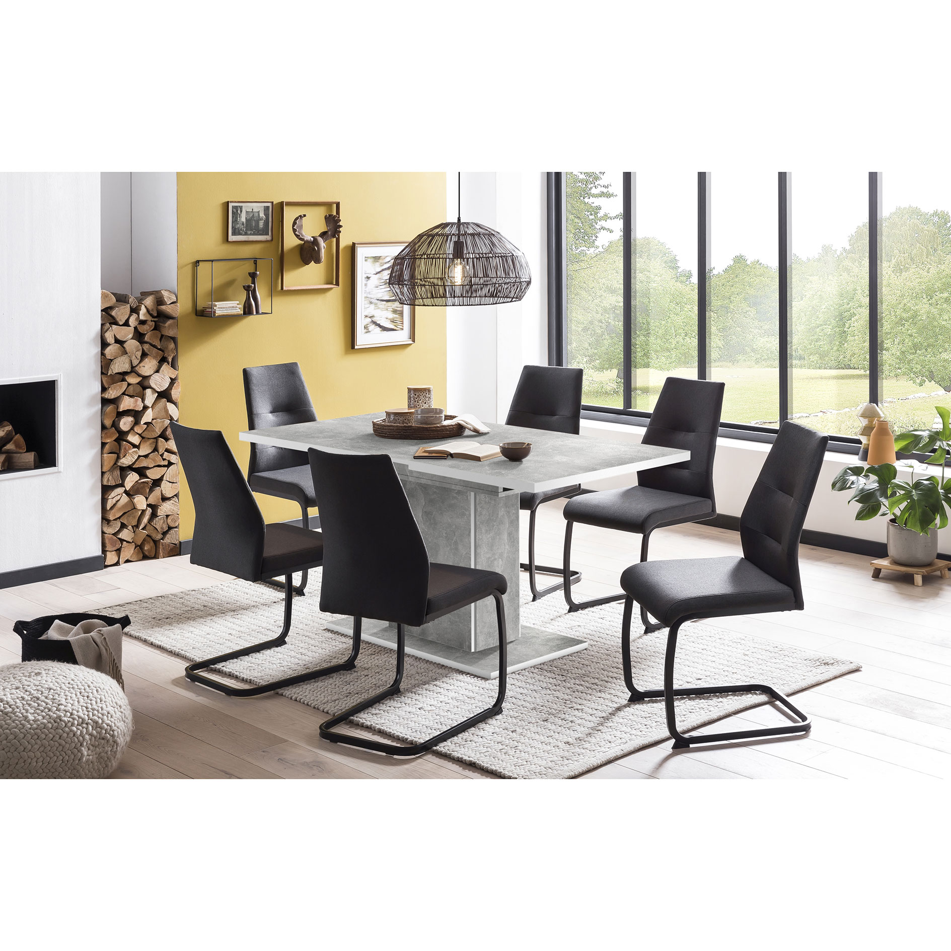Säulentisch - Betonoptik-weiß - ausziehbar bis 160 cm 