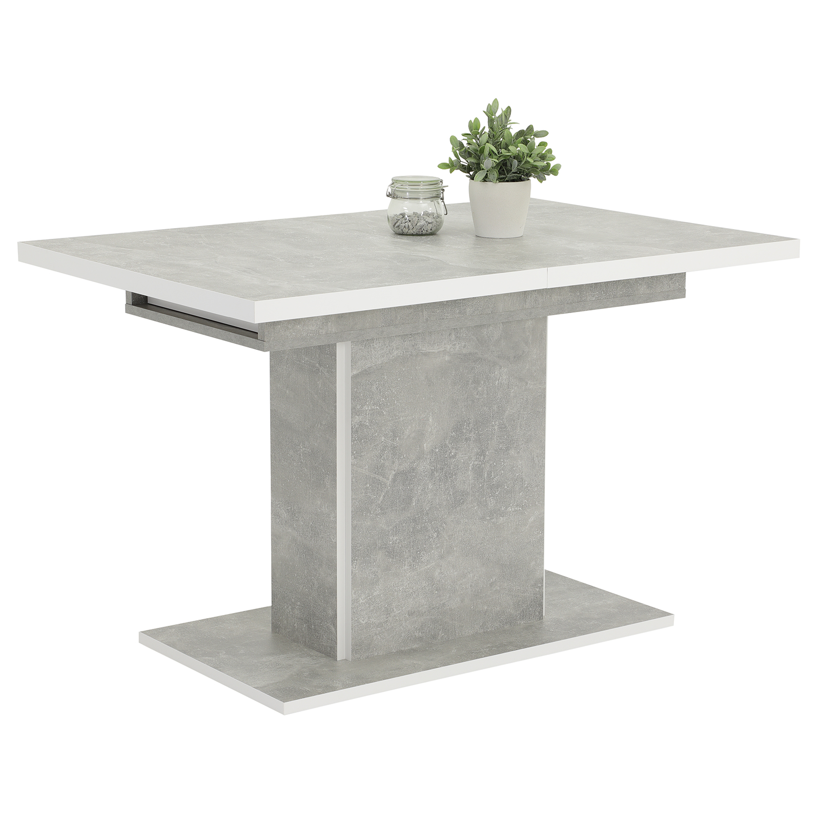 Säulentisch - Betonoptik-weiß - ausziehbar bis 160 cm