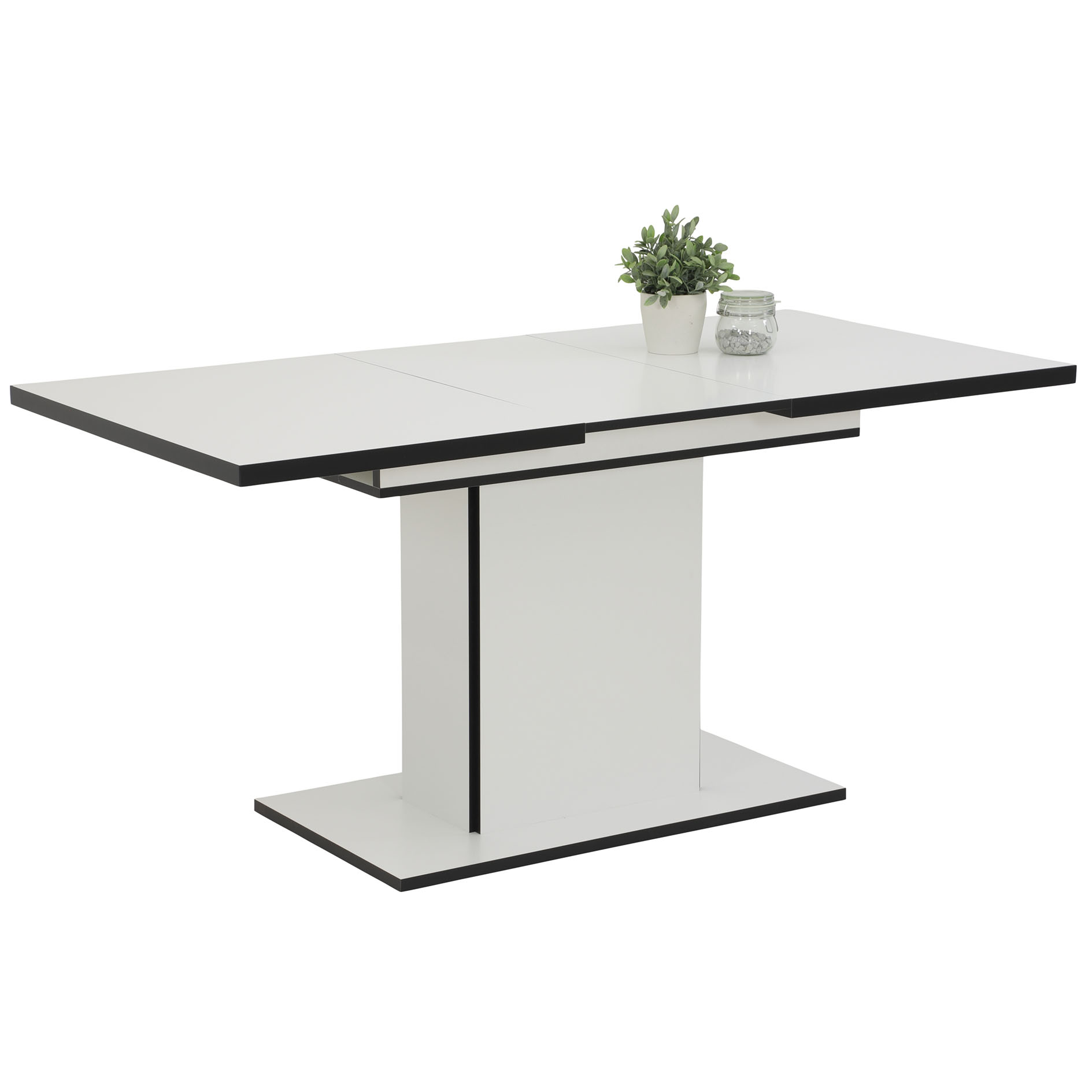 Säulentisch - weiß-schwarz - ausziehbar bis 160 cm 