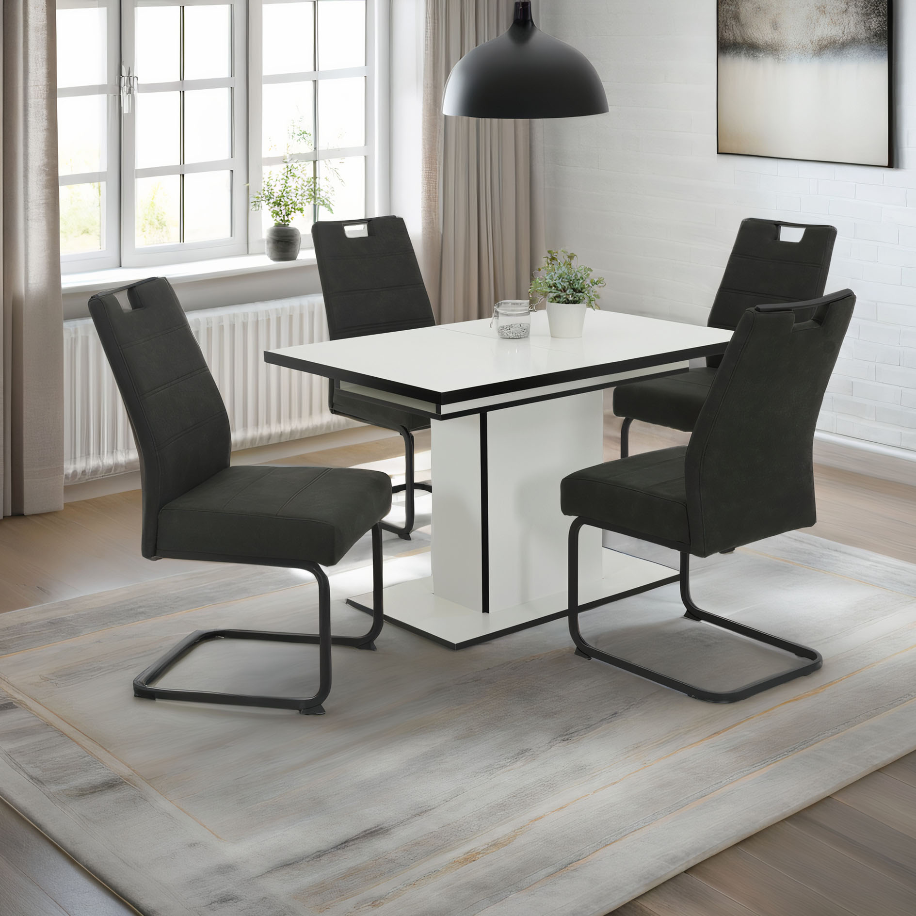 Säulentisch - weiß-schwarz - ausziehbar bis 160 cm 