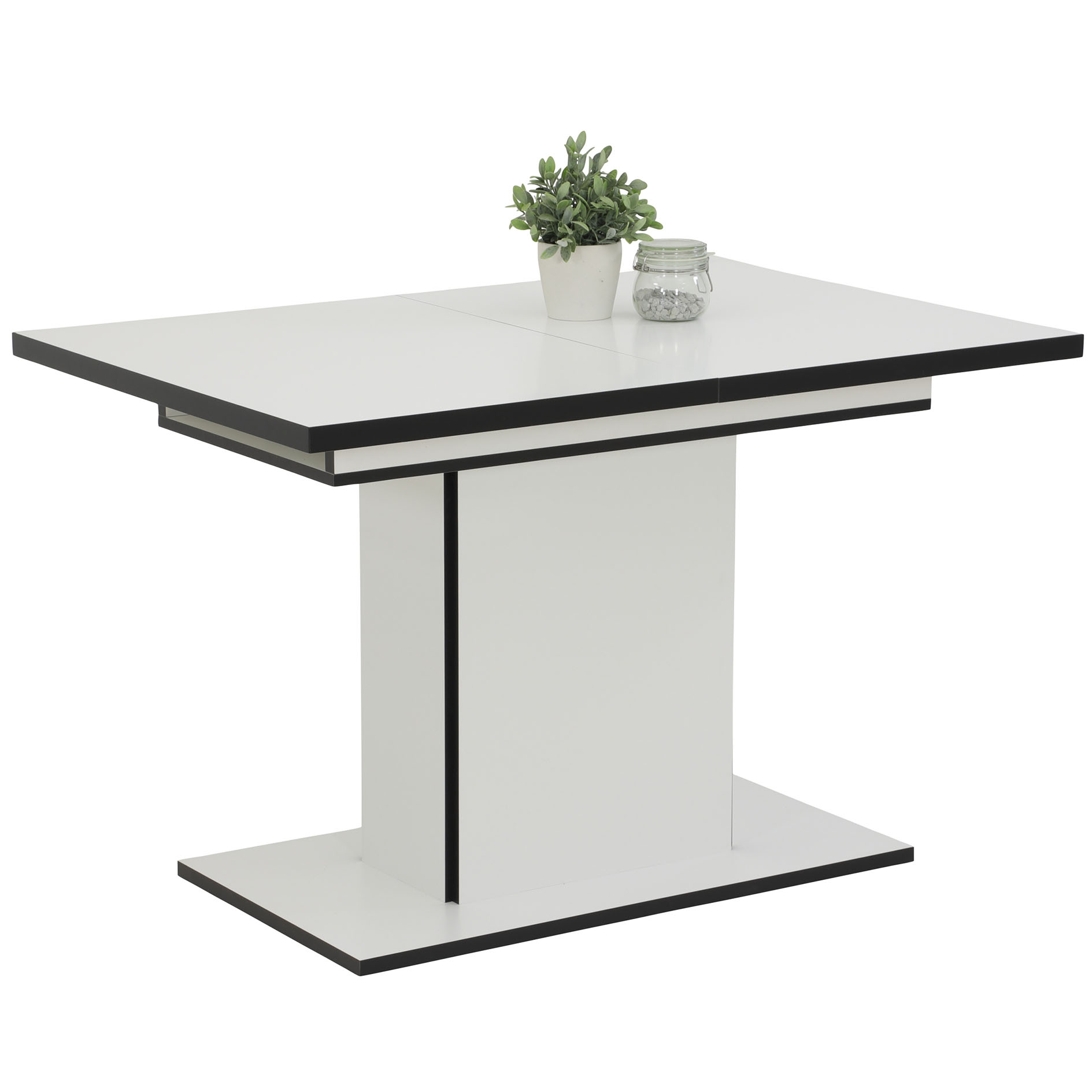 Säulentisch - weiß-schwarz - ausziehbar bis 160 cm 
