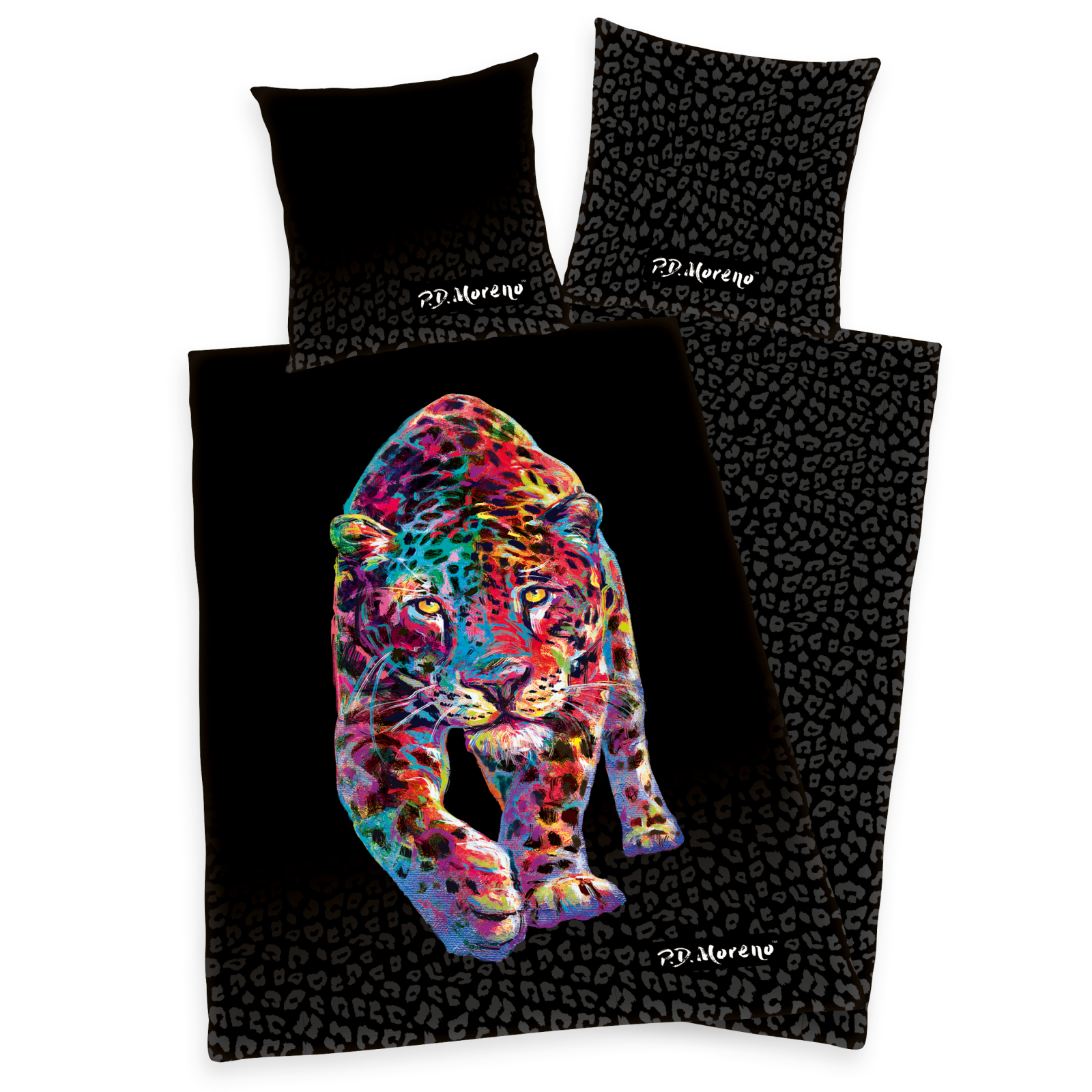 Satin-Bettwäsche P.D. MORENO LEOPARD - schwarz-bunt - 135x200 cm
