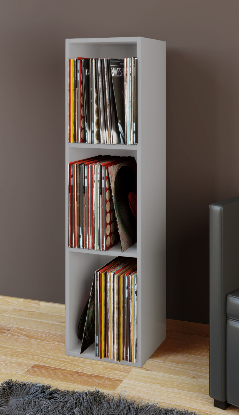 Schallplattenregal PLATTO - grau - 3 Fächer - 107 cm hoch