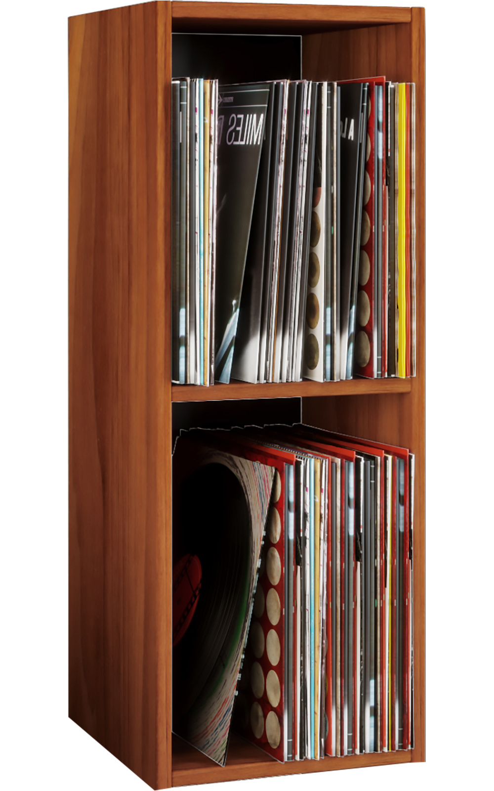 Schallplattenregal PLATTO - Kern-Nussbaum - 2 Fächer - 72 cm hoch