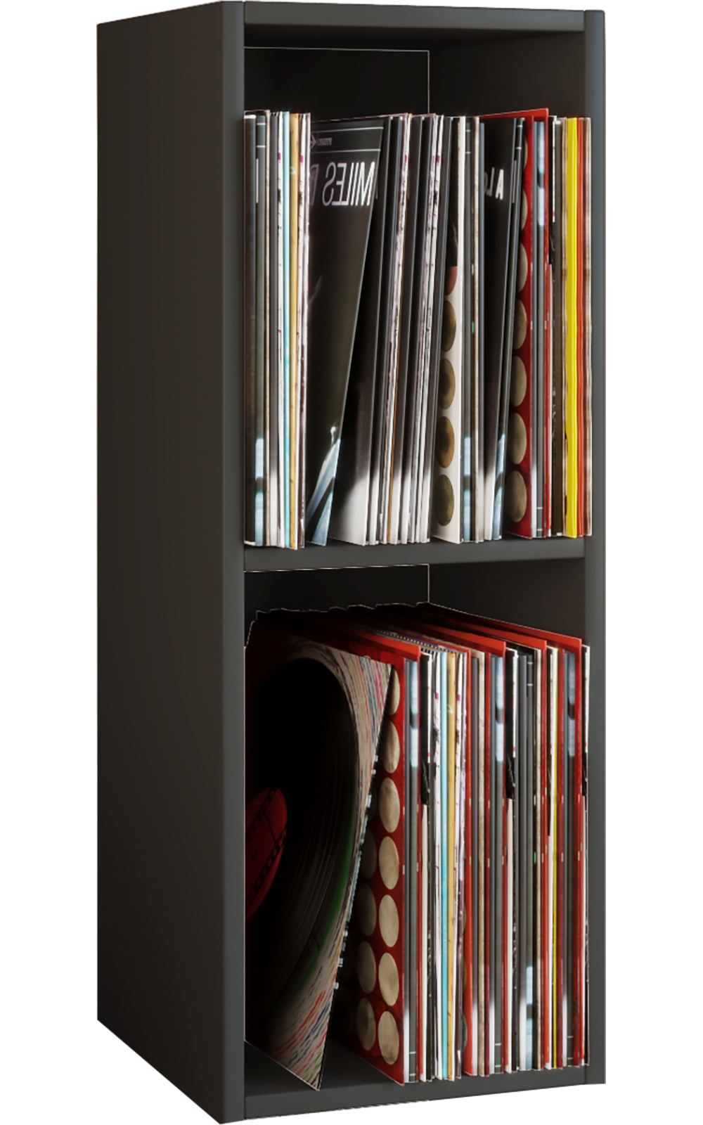 Schallplattenregal PLATTO - schwarz - 2 Fächer - 72 cm hoch