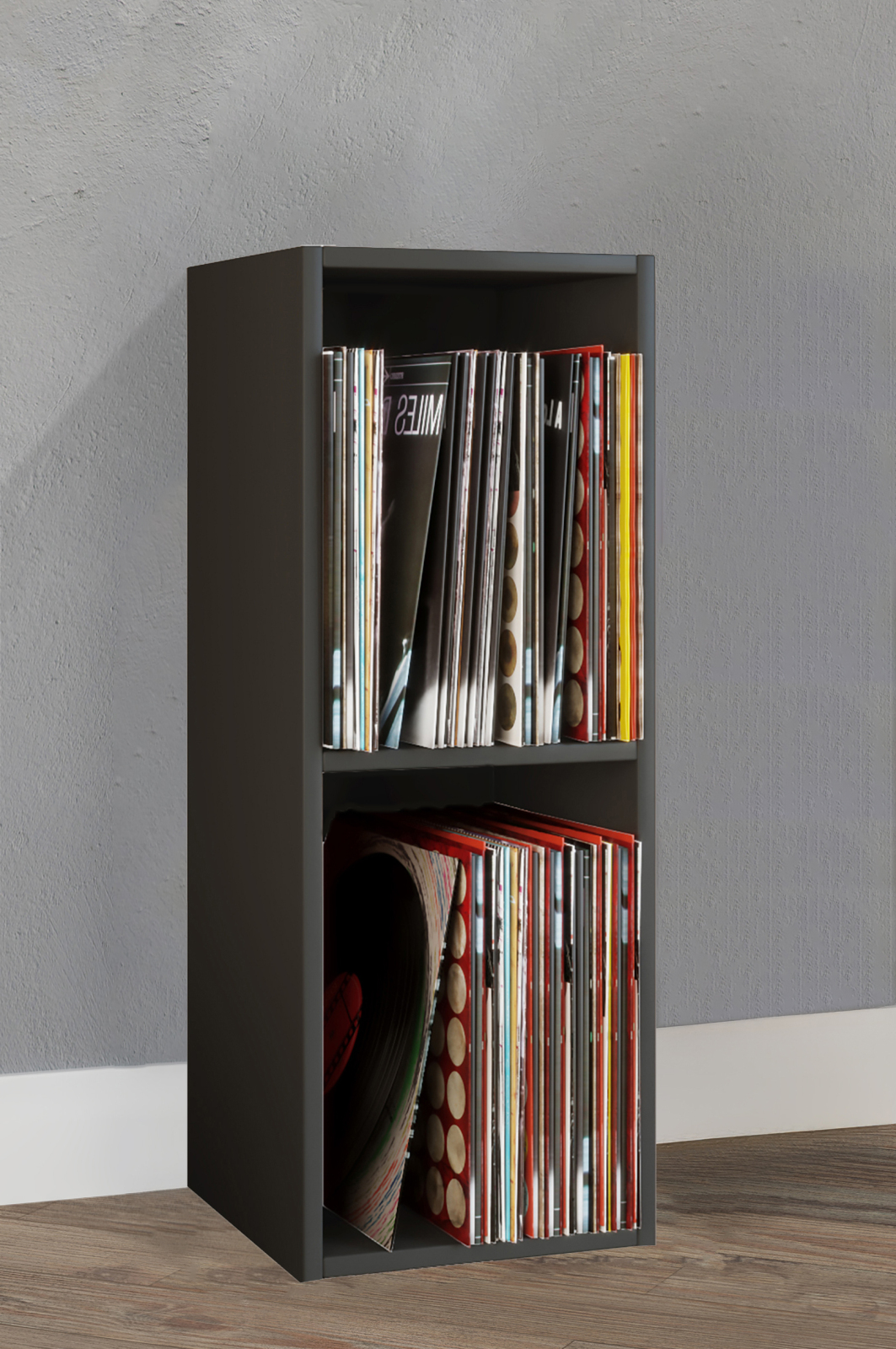 Schallplattenregal PLATTO - schwarz - 2 Fächer - 72 cm hoch