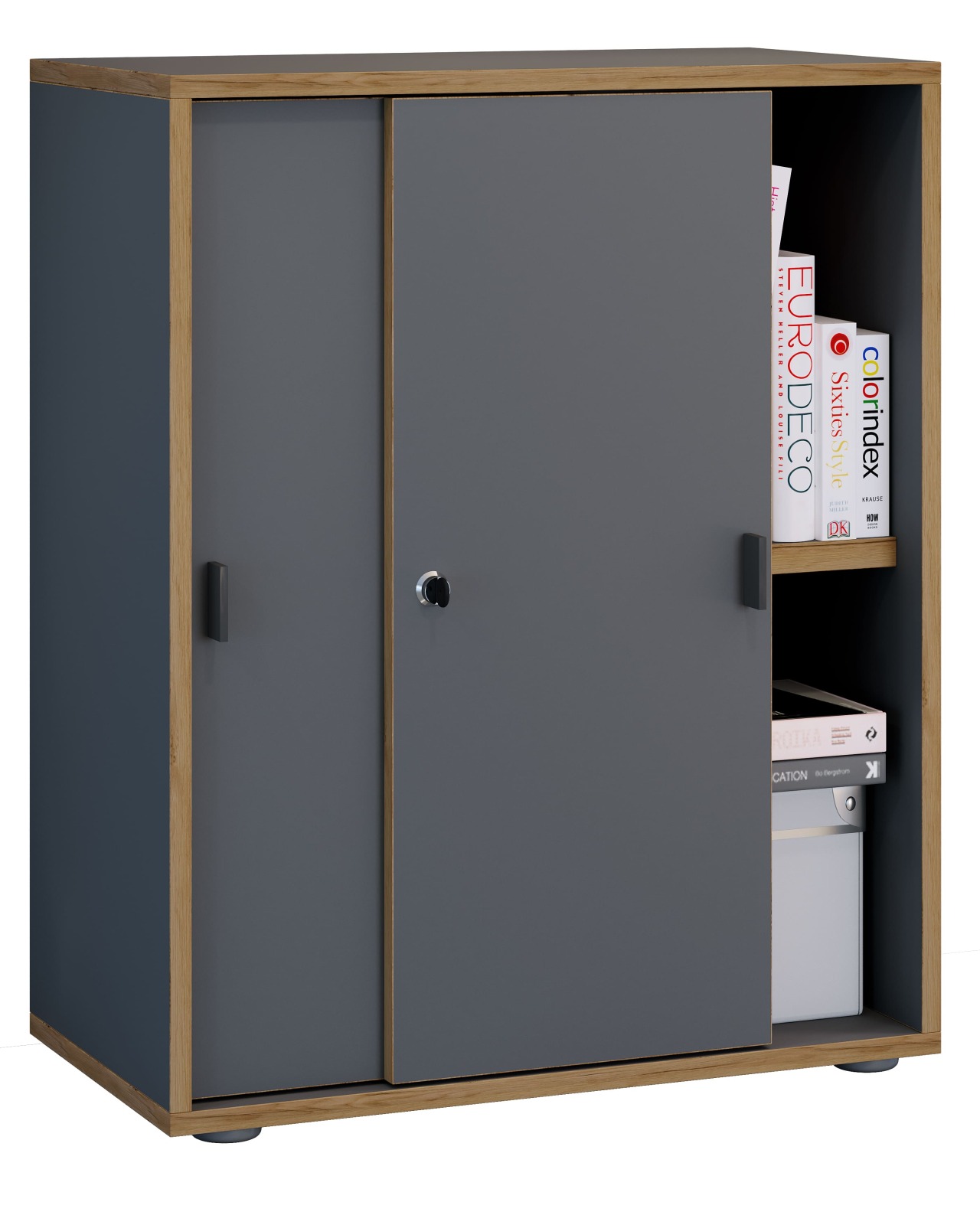 Schiebeschrank SALIA - anthrazit - Honig Eiche - 2 Fächer - 60x74 cm