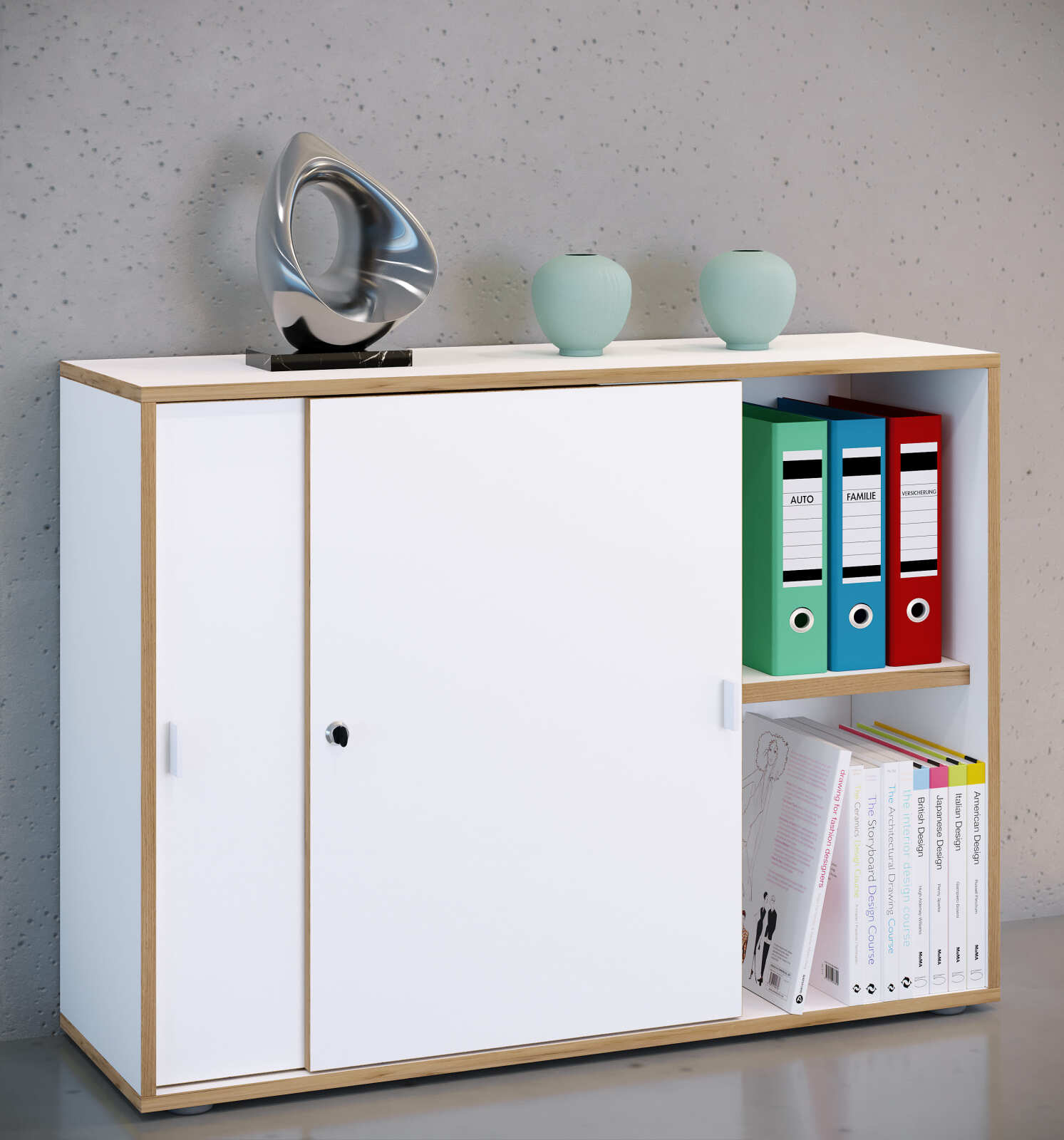 Schiebeschrank SALIA - weiß - Honig Eiche - 2 Fächer