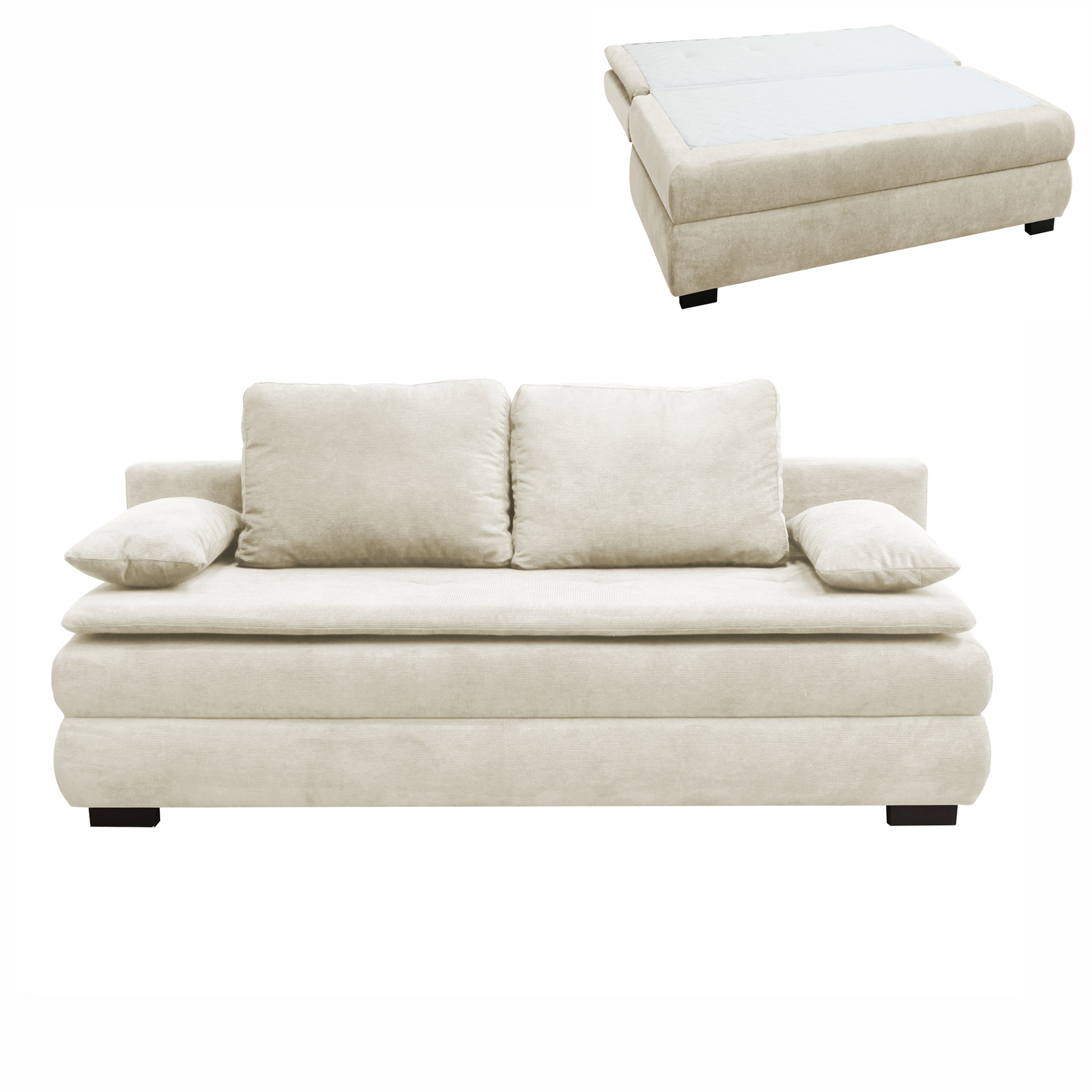 Schlafsofa - creme - mit Staukasten - 202 cm