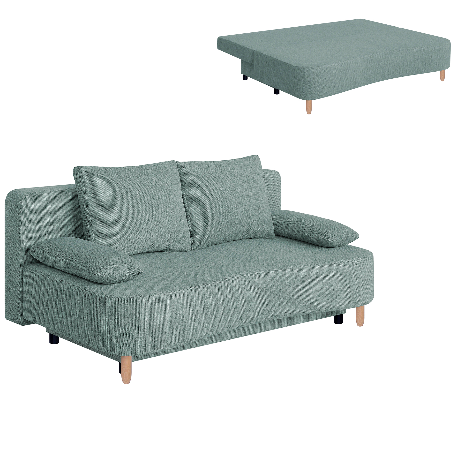 Schlafsofa - eisblau - Federkern - Staukasten